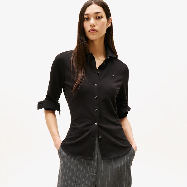 Tommy Hilfiger 1985 Slim Pique Kadın Siyah Gömlek