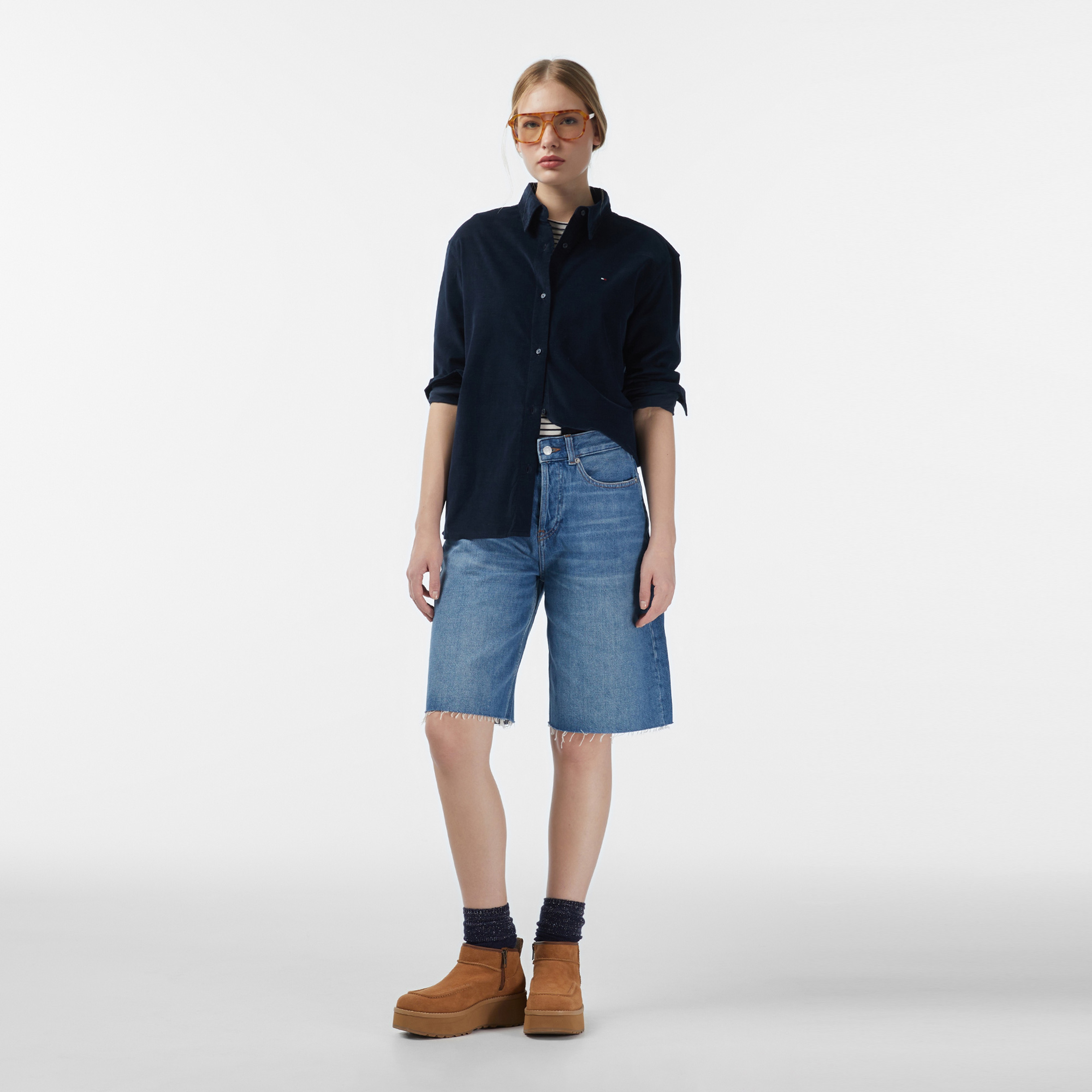 Tommy Hilfiger Corduroy Relaxed Kadın Lacivert Gömlek