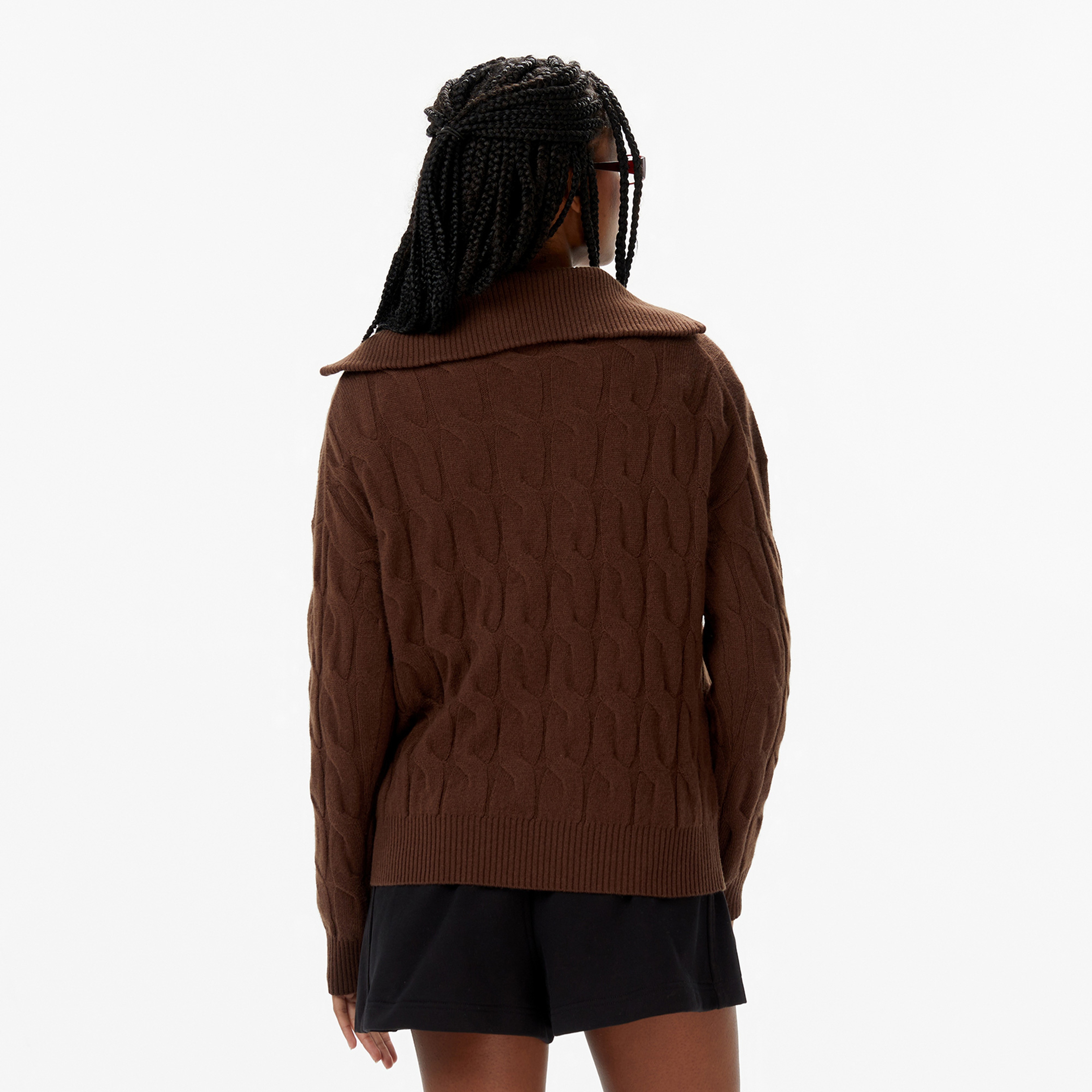 Tommy Hilfiger Soft Wool Cable 1/2 Kadın Kahverengi Hırka