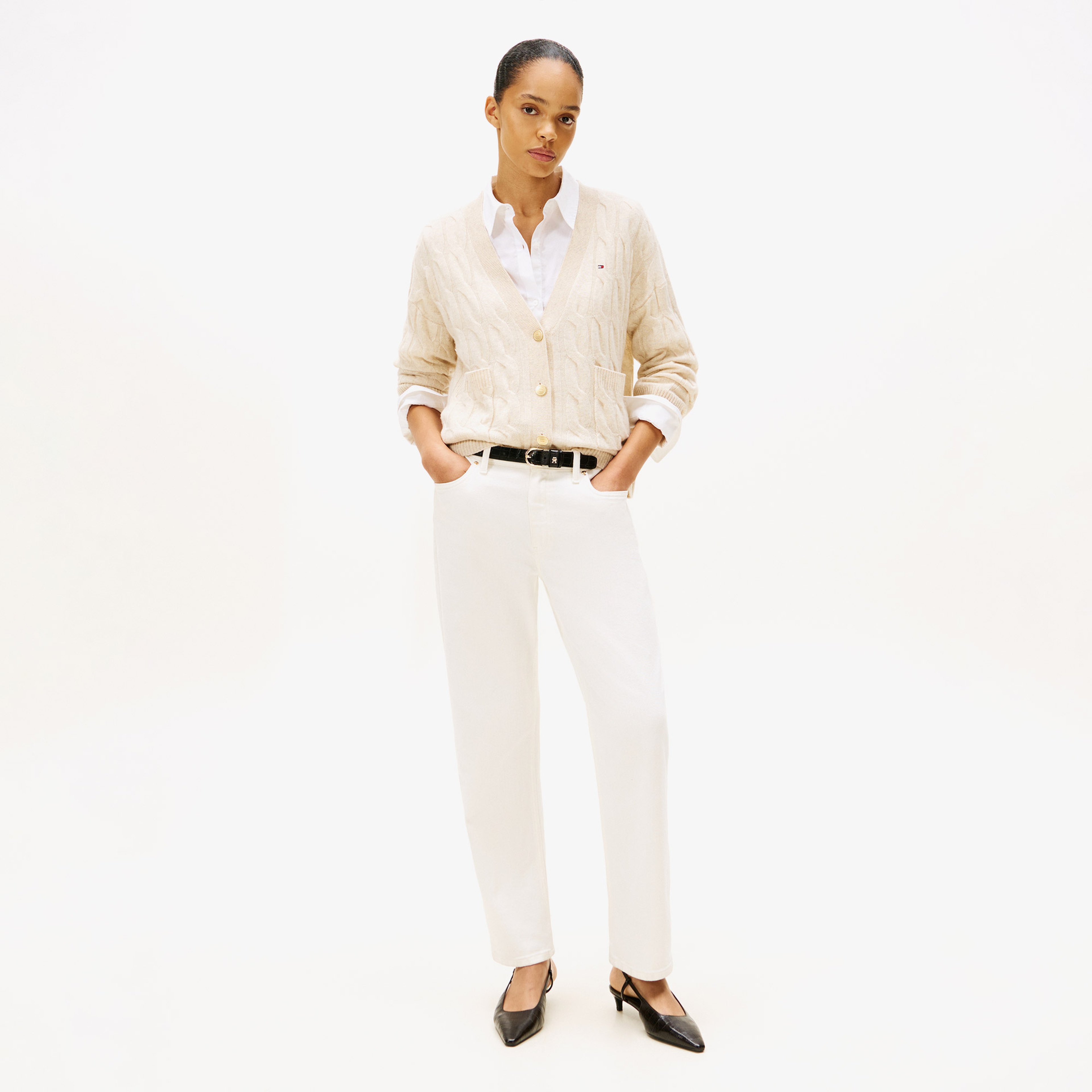 Tommy Hilfiger Soft Wool Cable Cardigan Kadın Bej Hırka