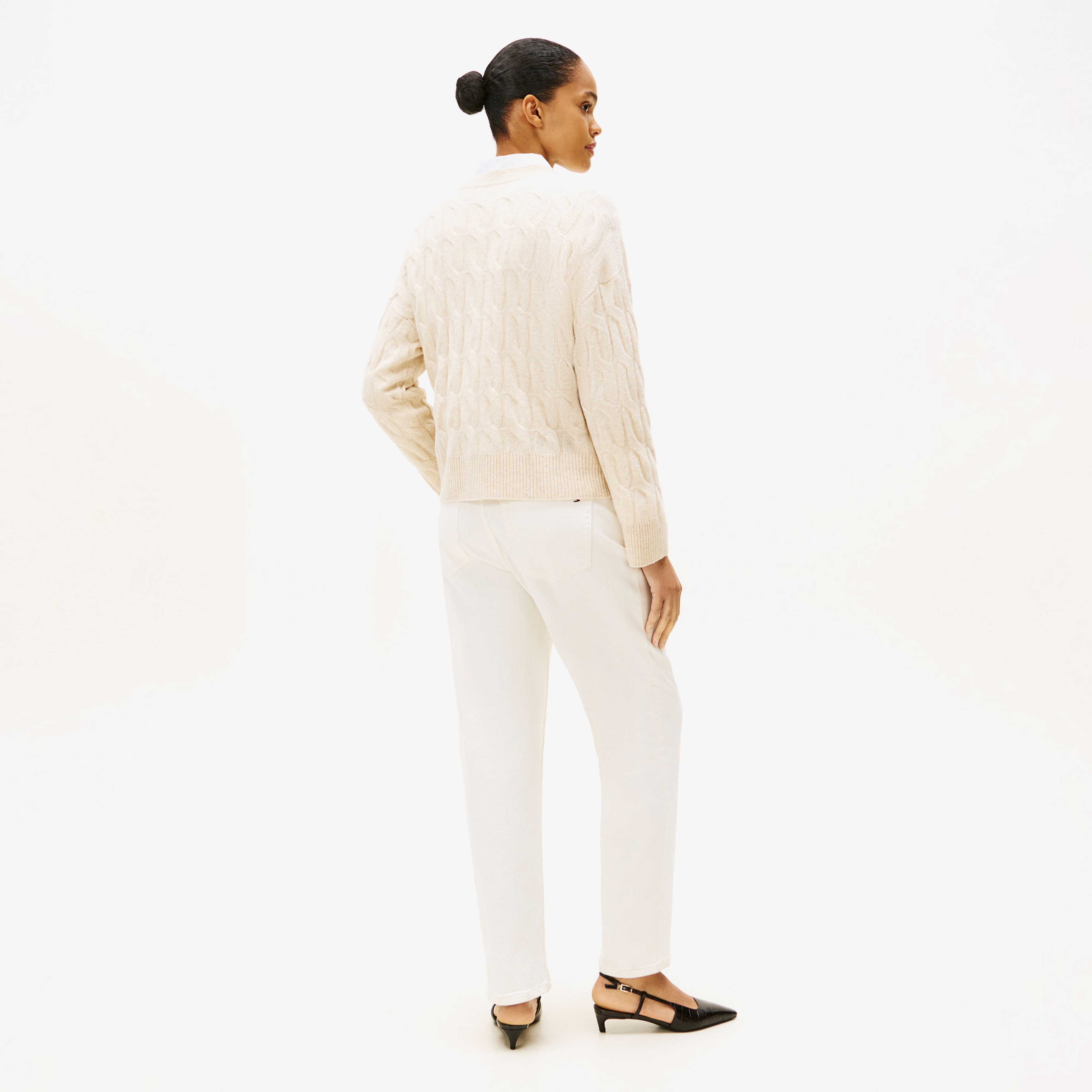 Tommy Hilfiger Soft Wool Cable Cardigan Kadın Bej Hırka