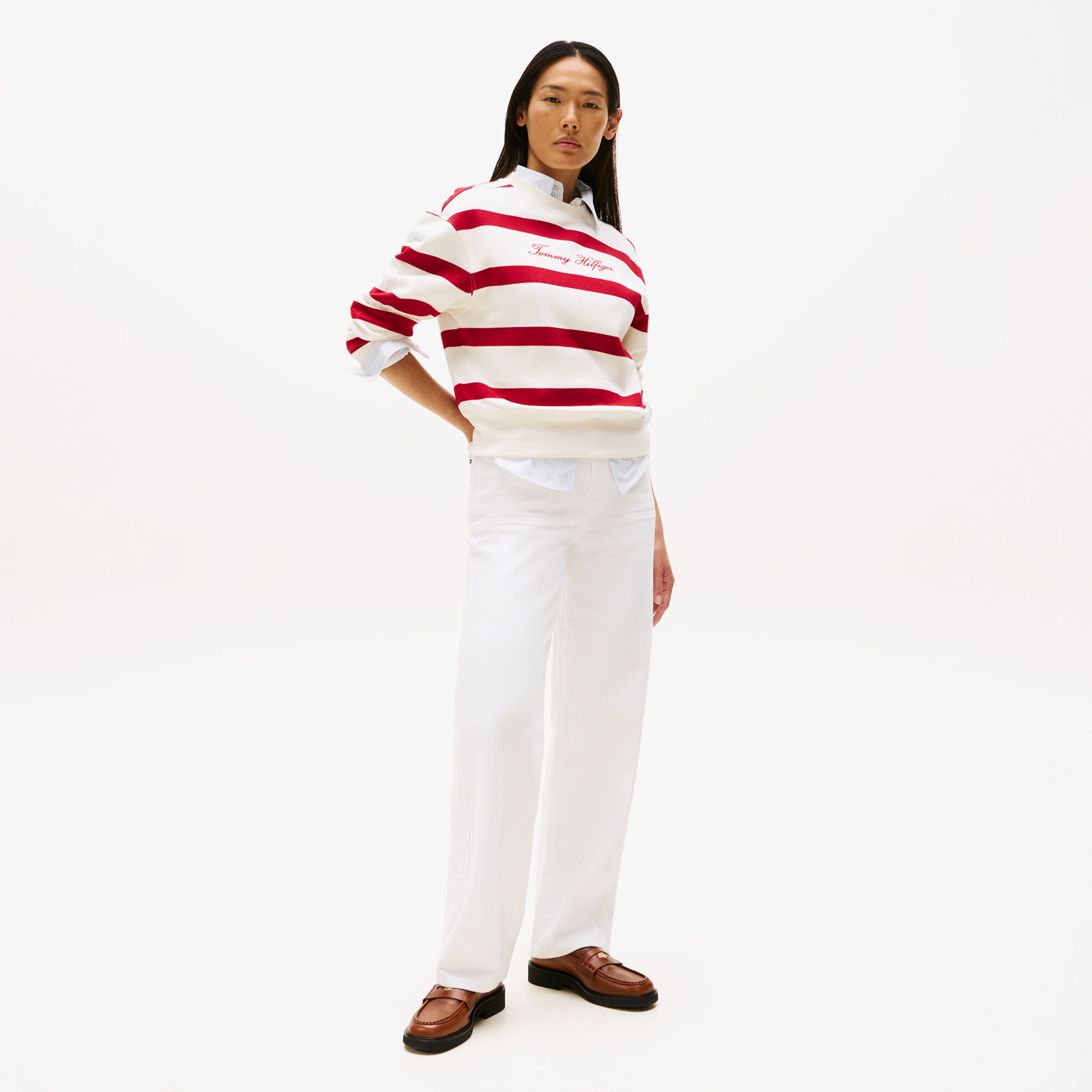 Tommy Hilfiger Script Regular Pique Kadın Beyaz Sweatshirt