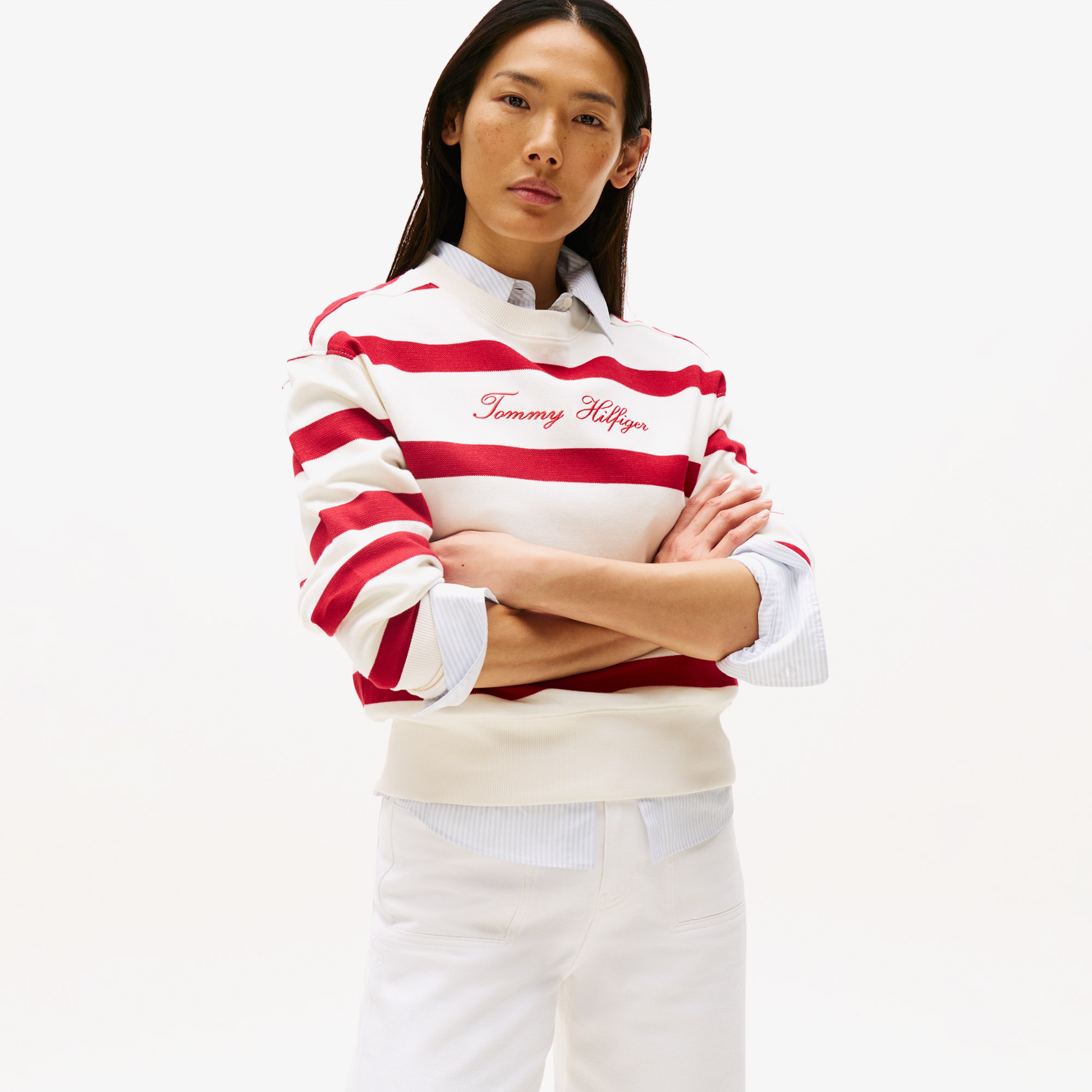 Tommy Hilfiger Script Regular Pique Kadın Beyaz Sweatshirt