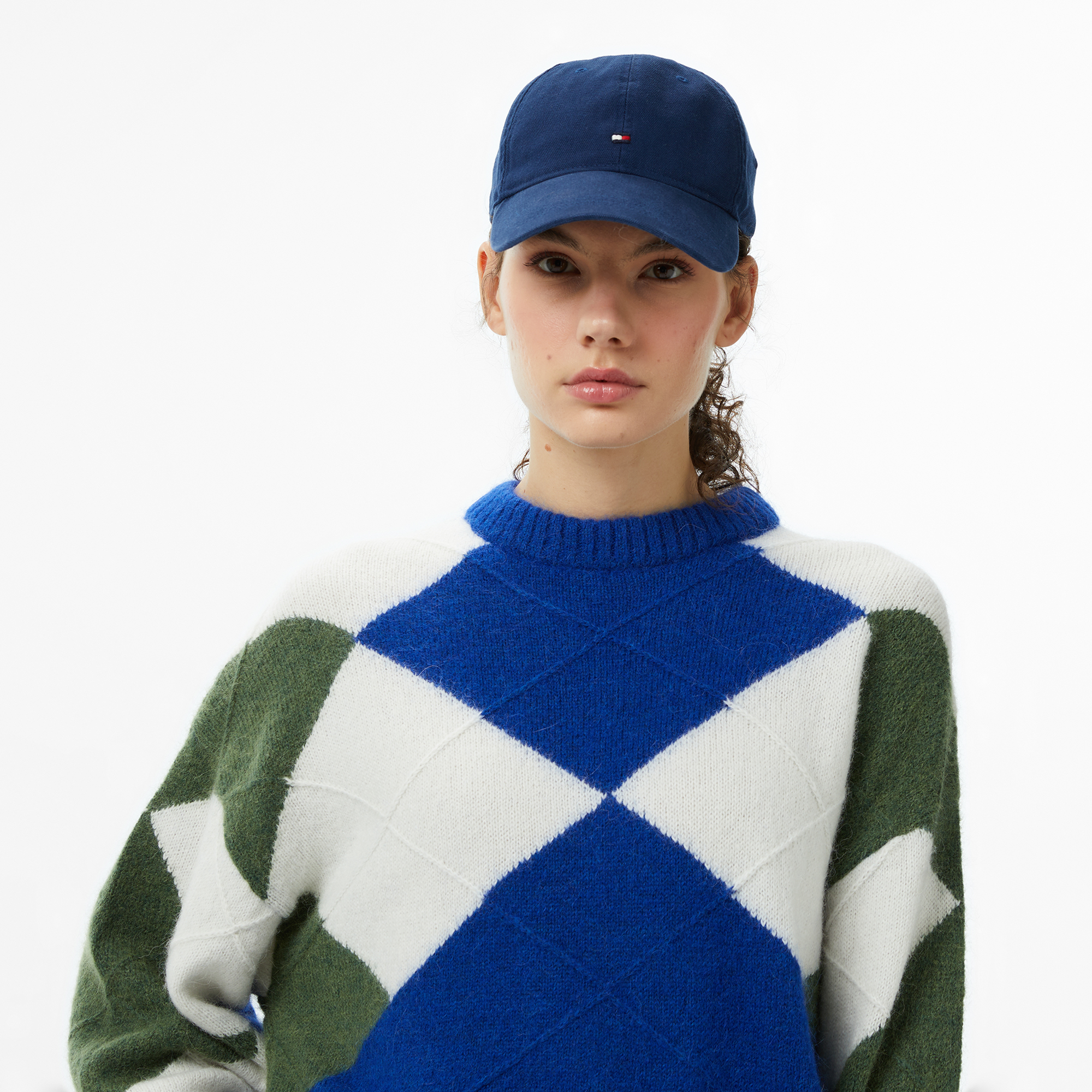 Tommy Hilfiger Alpaca Blend Argyle Kadın Mavi Kazak