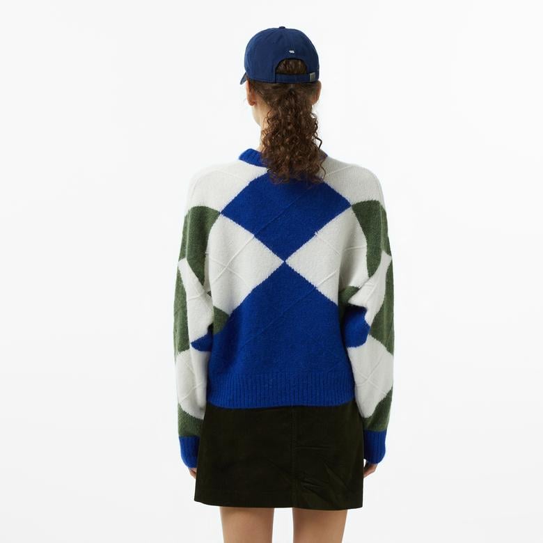 Tommy Hilfiger Alpaca Blend Argyle Kadın Mavi Kazak