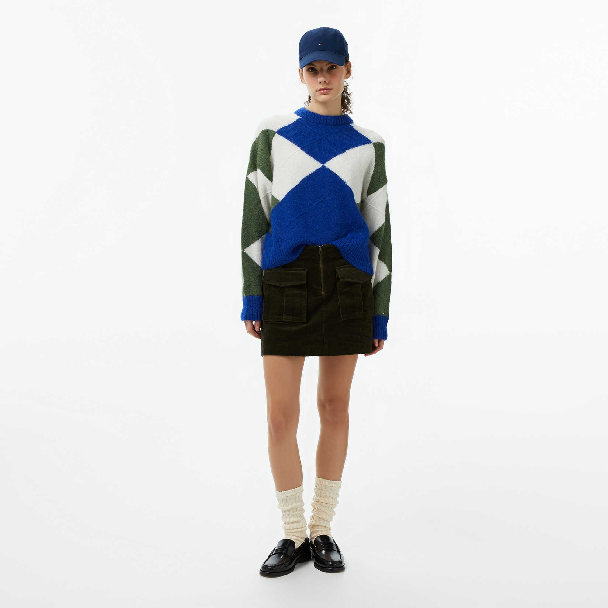 Tommy Hilfiger Alpaca Blend Argyle Kadın Mavi Kazak