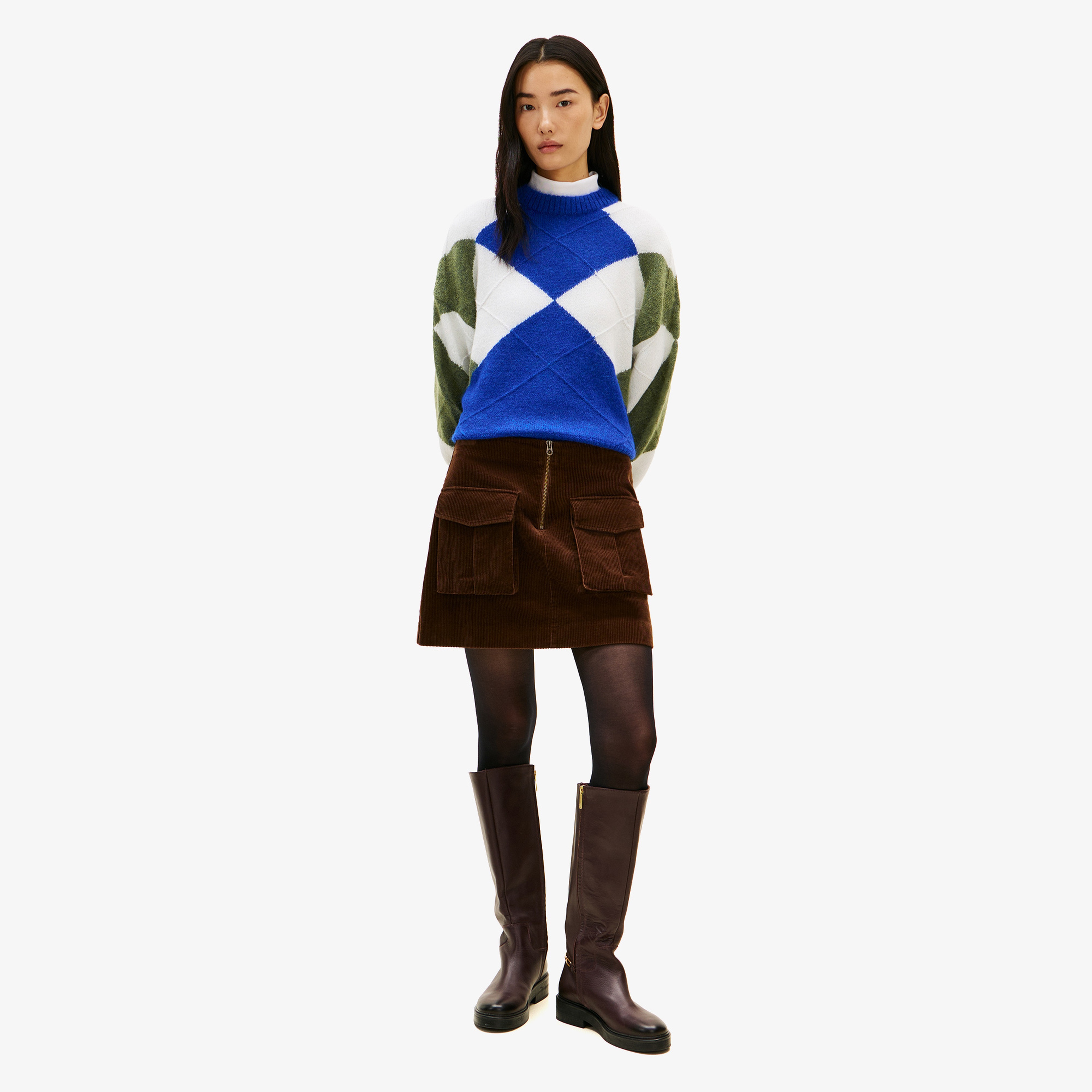 Tommy Hilfiger Alpaca Blend Argyle Kadın Mavi Kazak