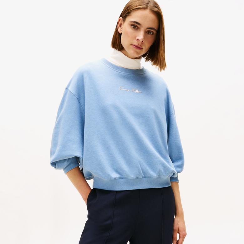 Tommy Hilfiger Classic Script Terry Kadın Mavi Sweatshirt