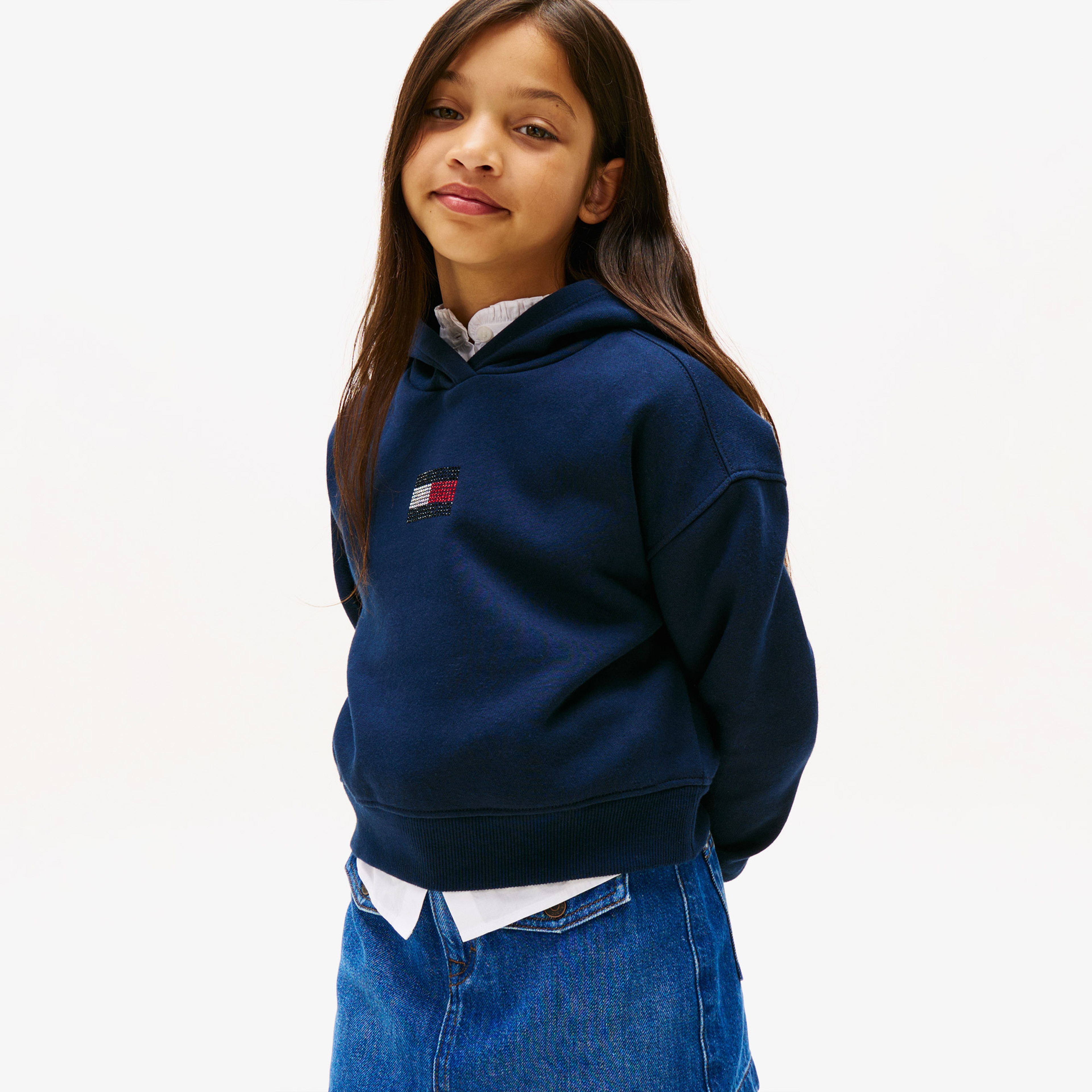 Tommy Hilfiger Rhine Stone Flag Çocuk Lacivert Hoodie