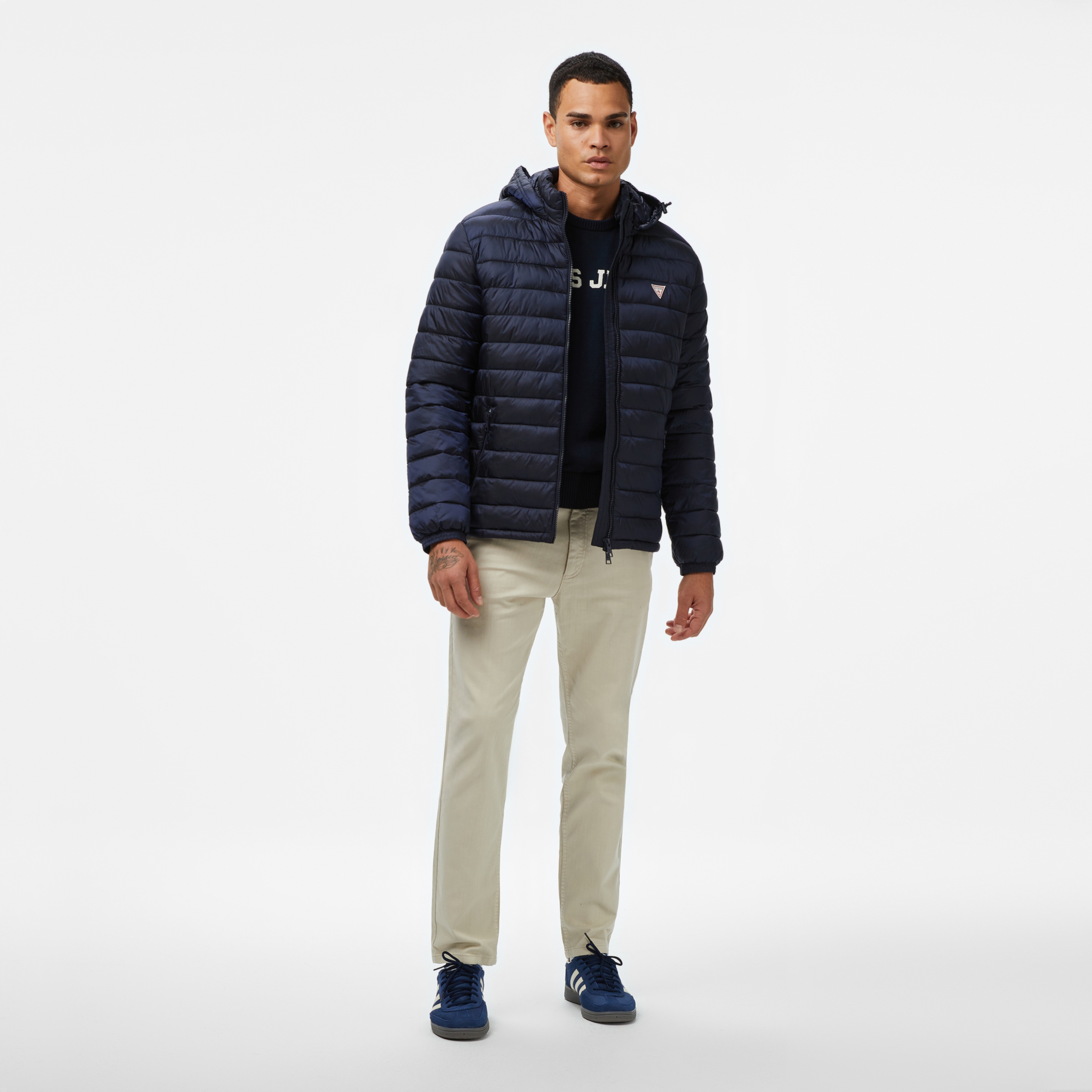 Guess Hooded Puffer Erkek Lacivert Mont