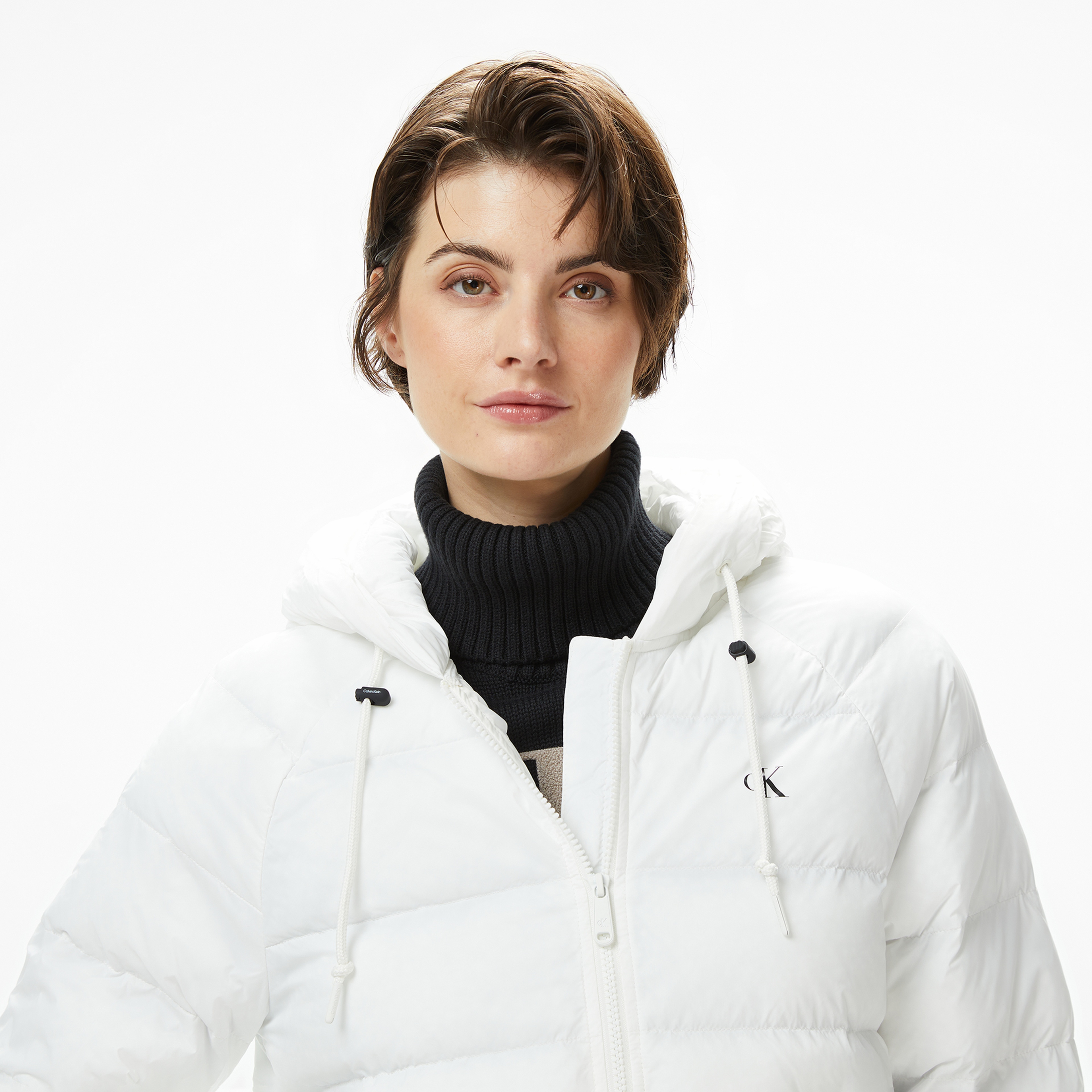 Calvin Klein Lightweight Logo Puffer Kadın Beyaz Ceket
