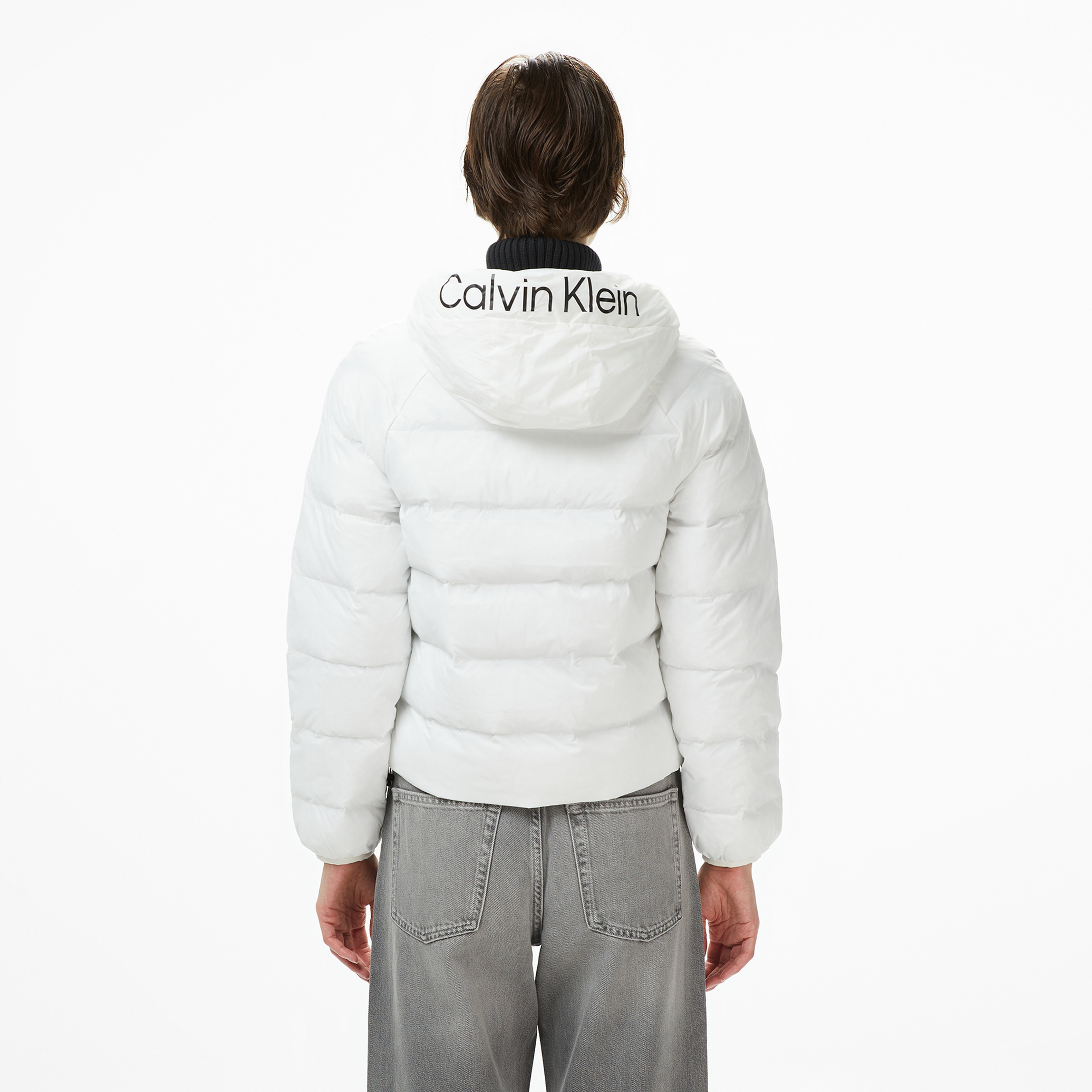 Calvin Klein Lightweight Logo Puffer Kadın Beyaz Ceket