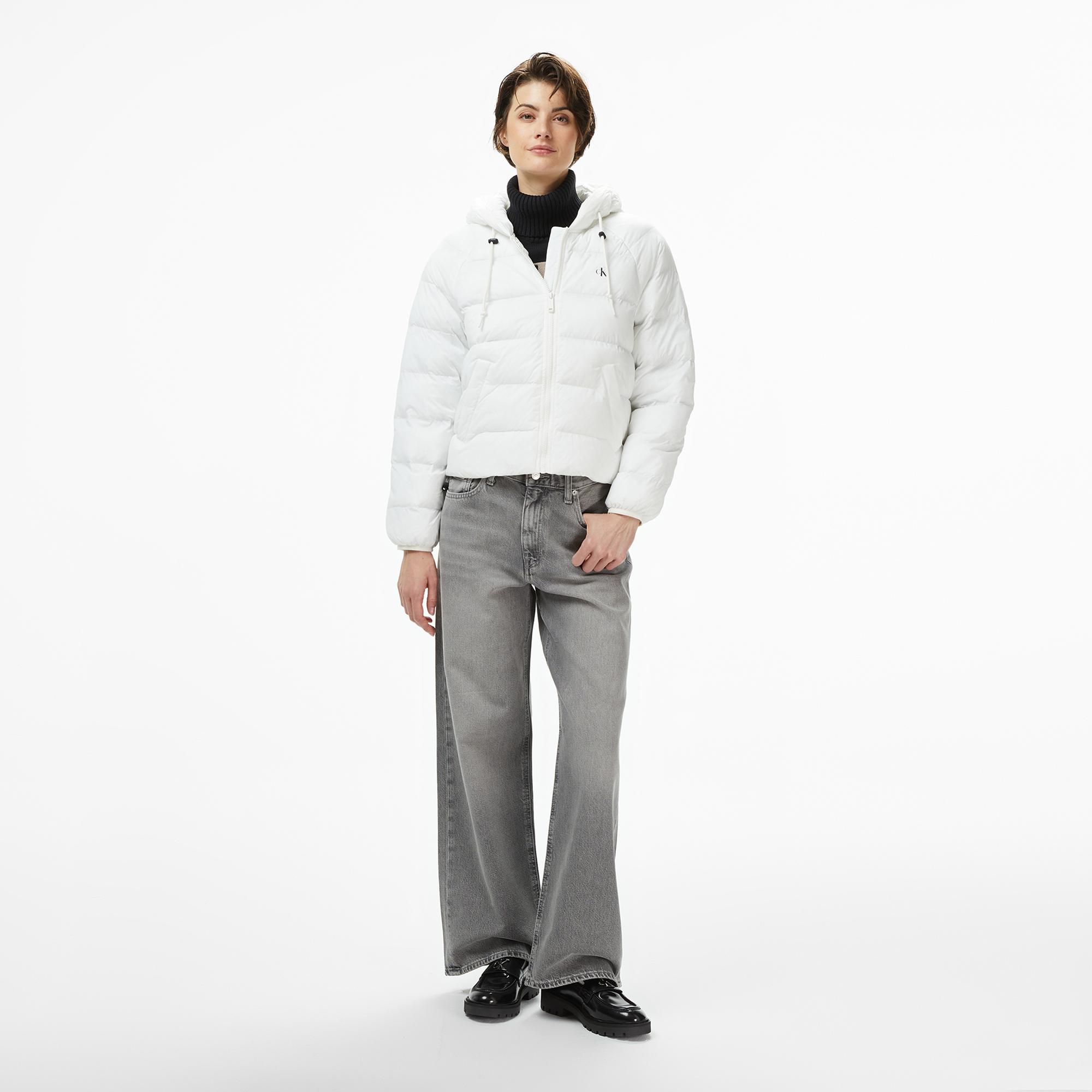 Calvin Klein Lightweight Logo Puffer Kadın Beyaz Ceket