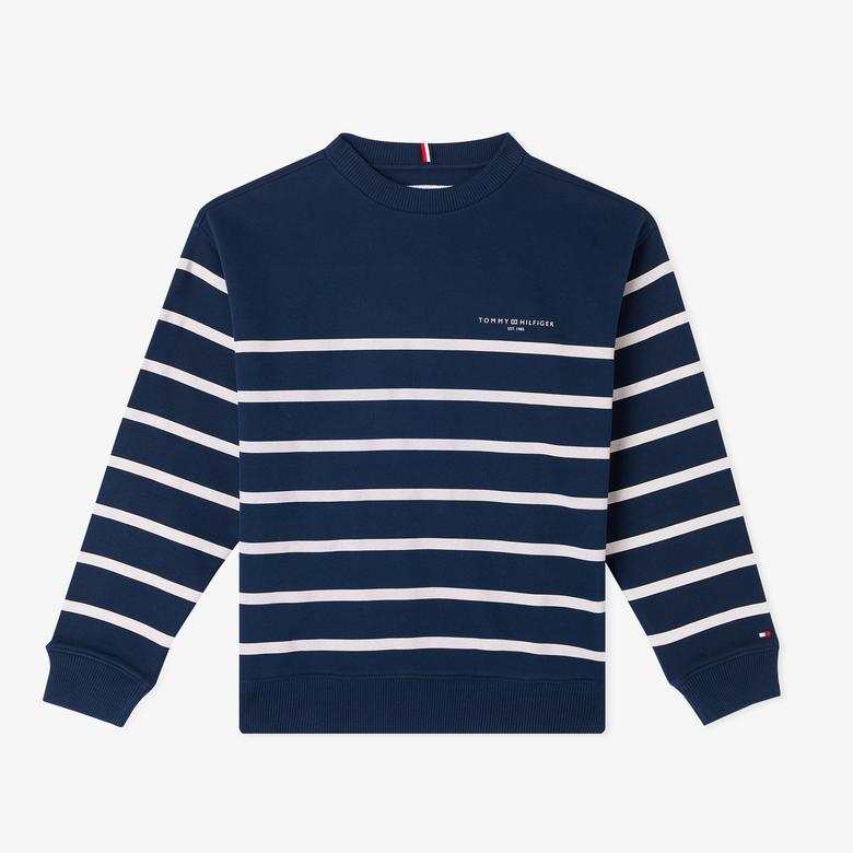 Tommy Hilfiger Mini Corp Stripe Yuvarlak Yaka Çocuk Lacivert Sweatshirt