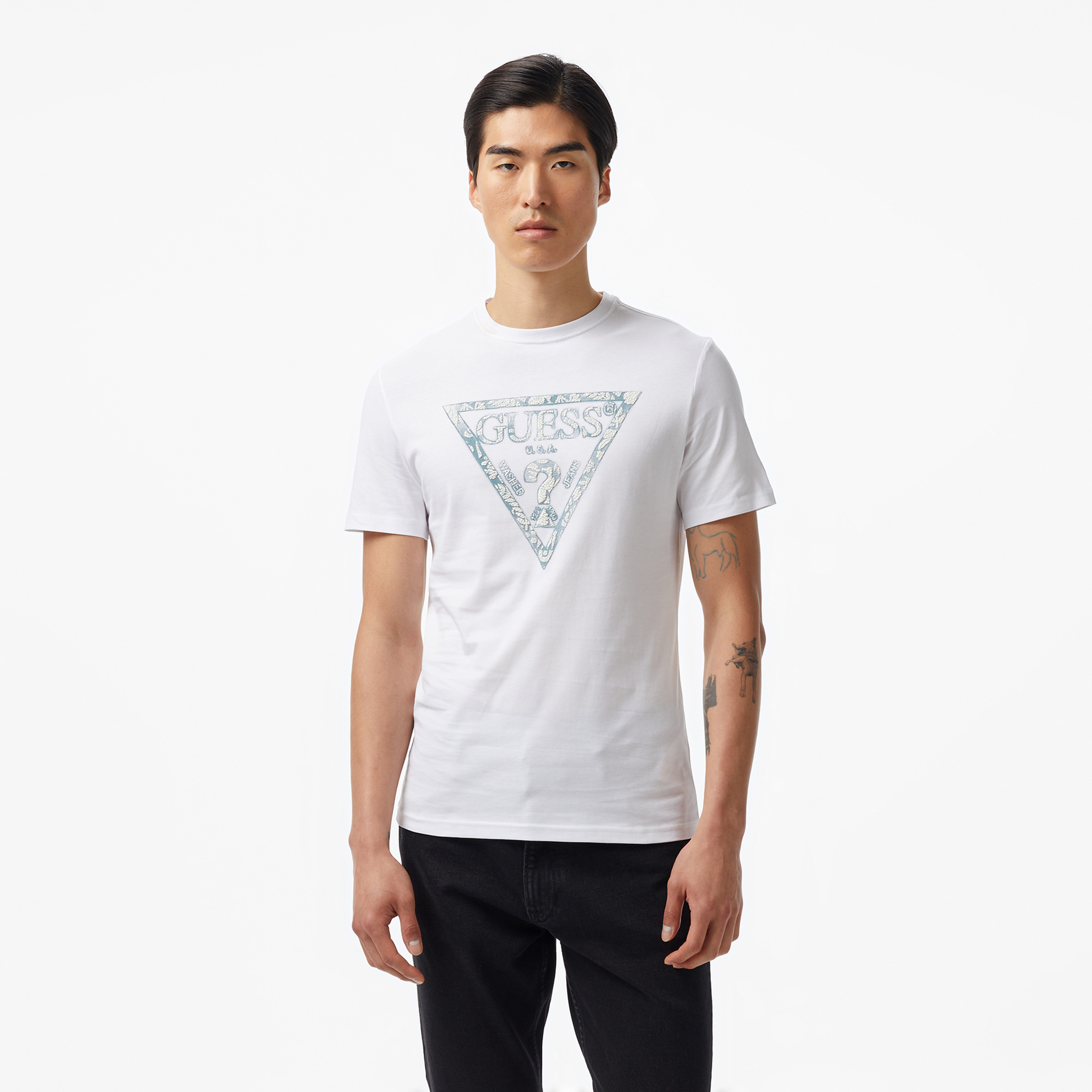 Guess Triangle Mid Organic Stream 180 Erkek Beyaz T-Shirt