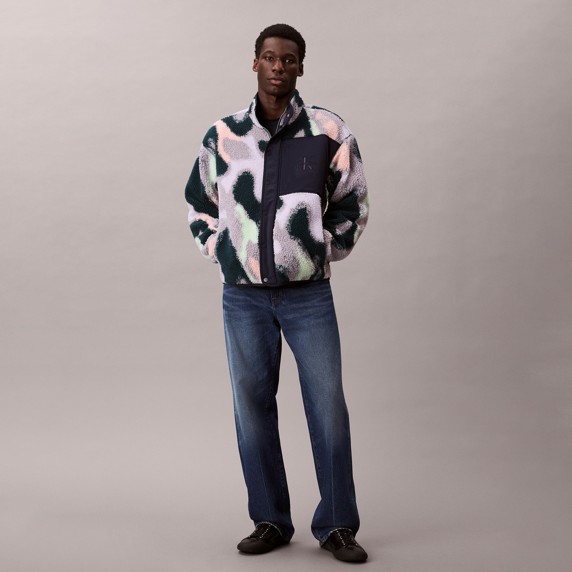 Calvin Klein Jacquard 5 Sherpa Erkek Mavi Sweatshirt