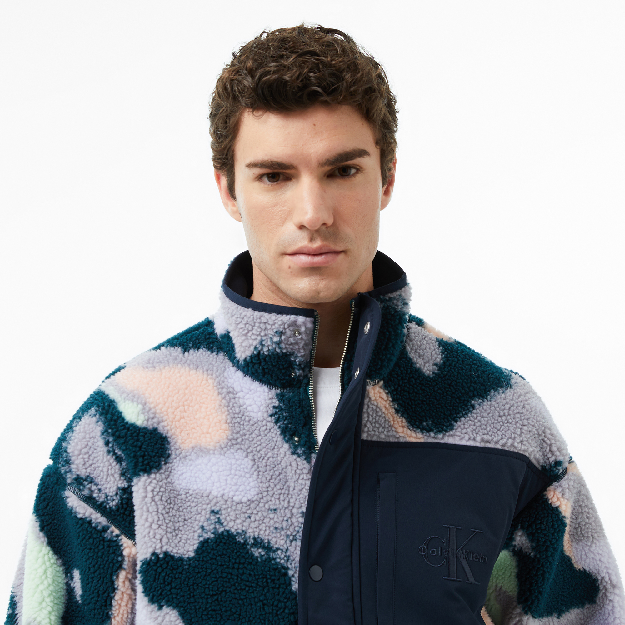 Calvin Klein Jacquard 5 Sherpa Erkek Mavi Sweatshirt