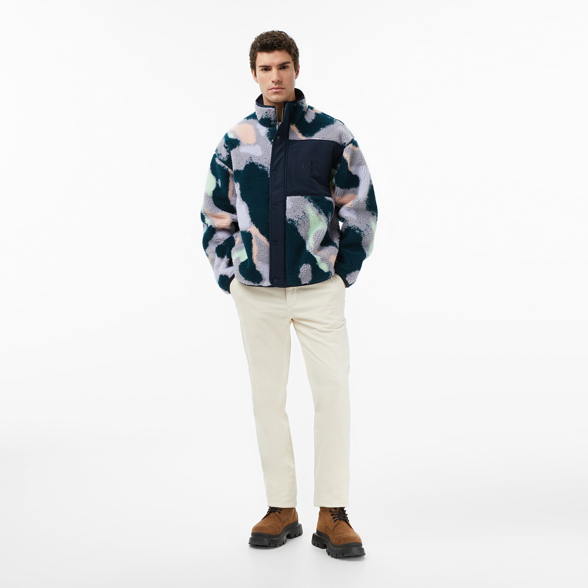 Calvin Klein Jacquard 5 Sherpa Erkek Mavi Sweatshirt