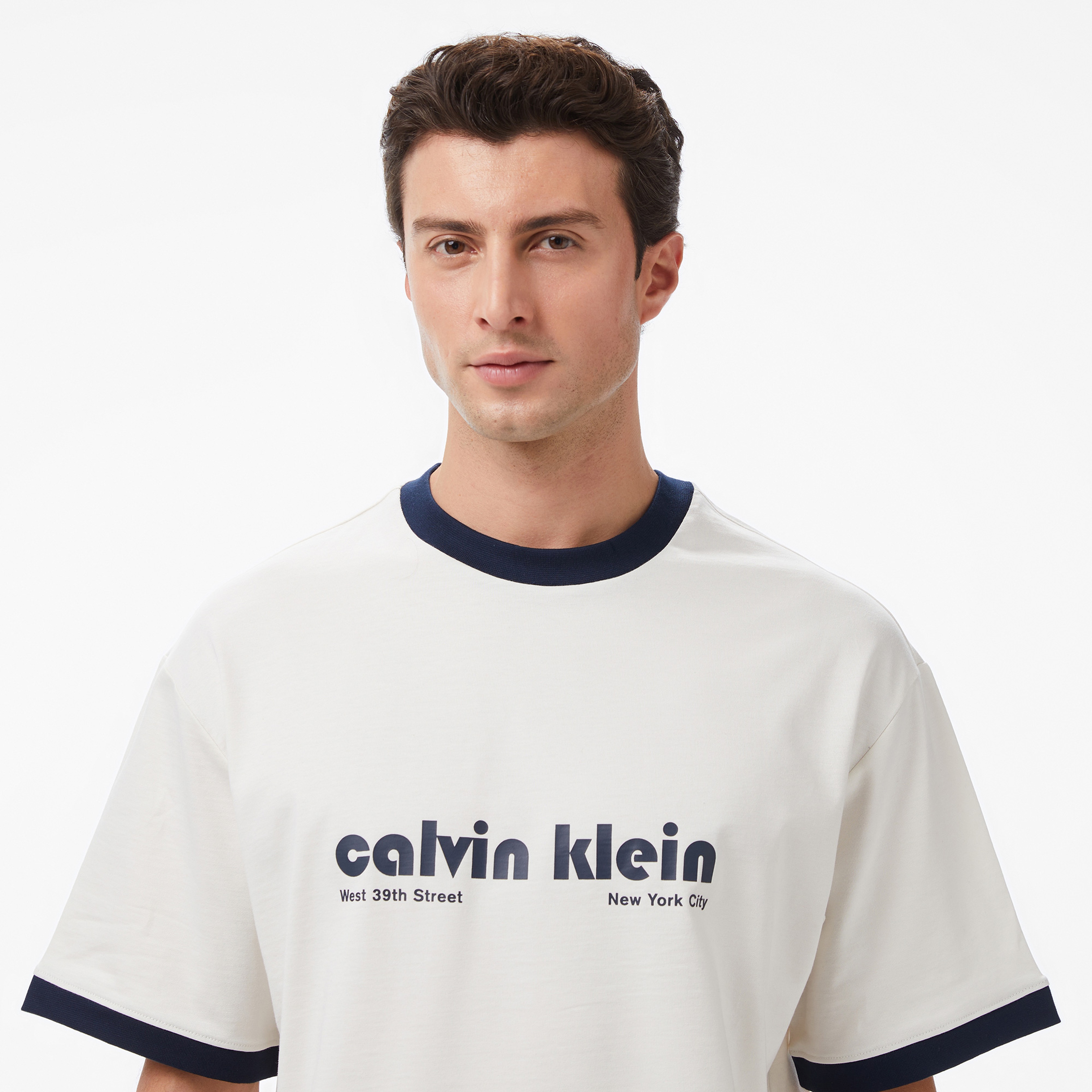 Calvin Klein Retro Logo Ringer Erkek Haki T-Shirt