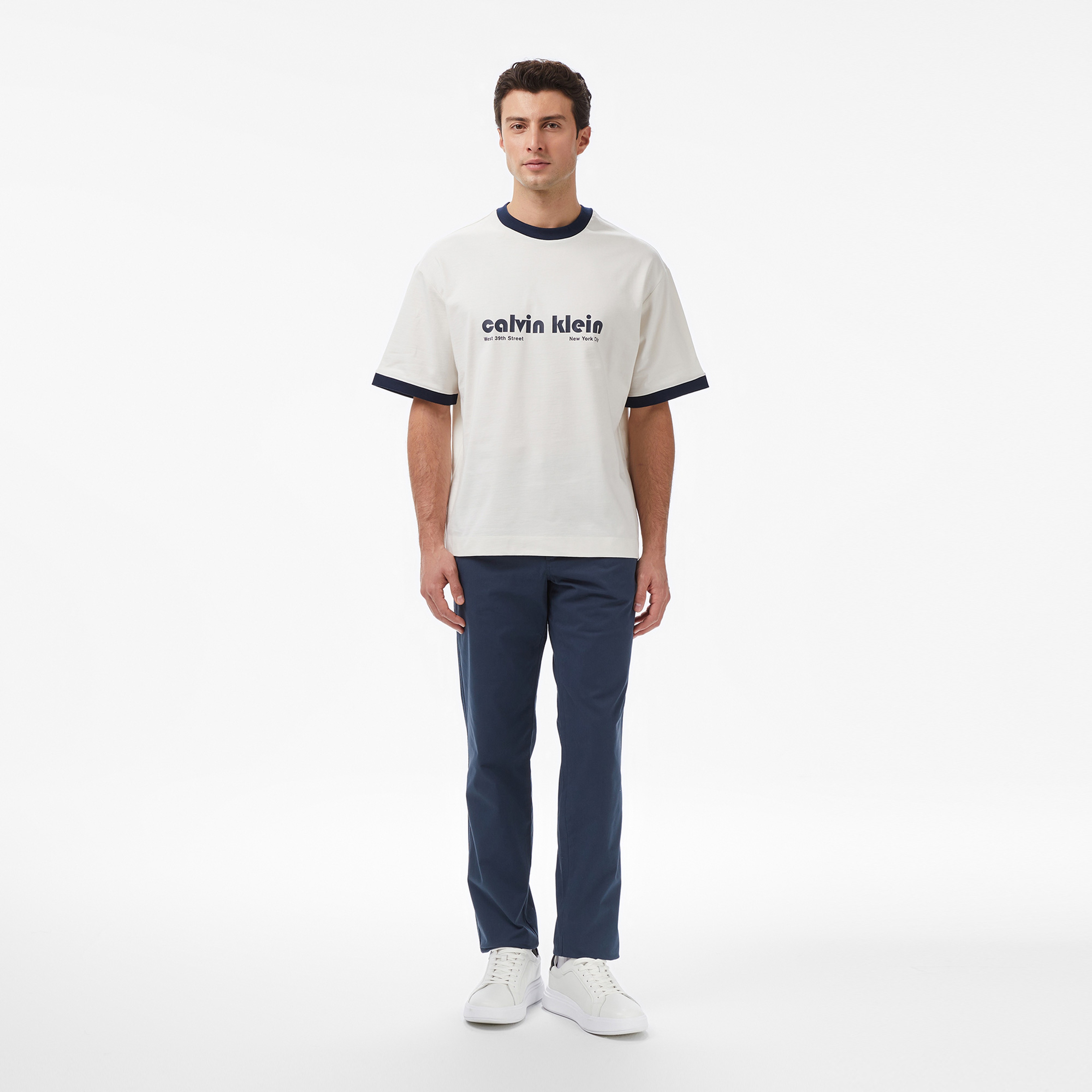 Calvin Klein Retro Logo Ringer Erkek Haki T-Shirt