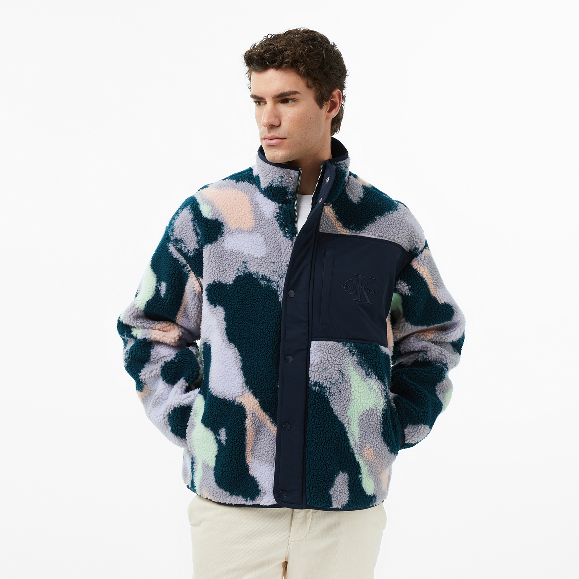 Calvin Klein Jacquard 5 Sherpa Erkek Mavi Sweatshirt