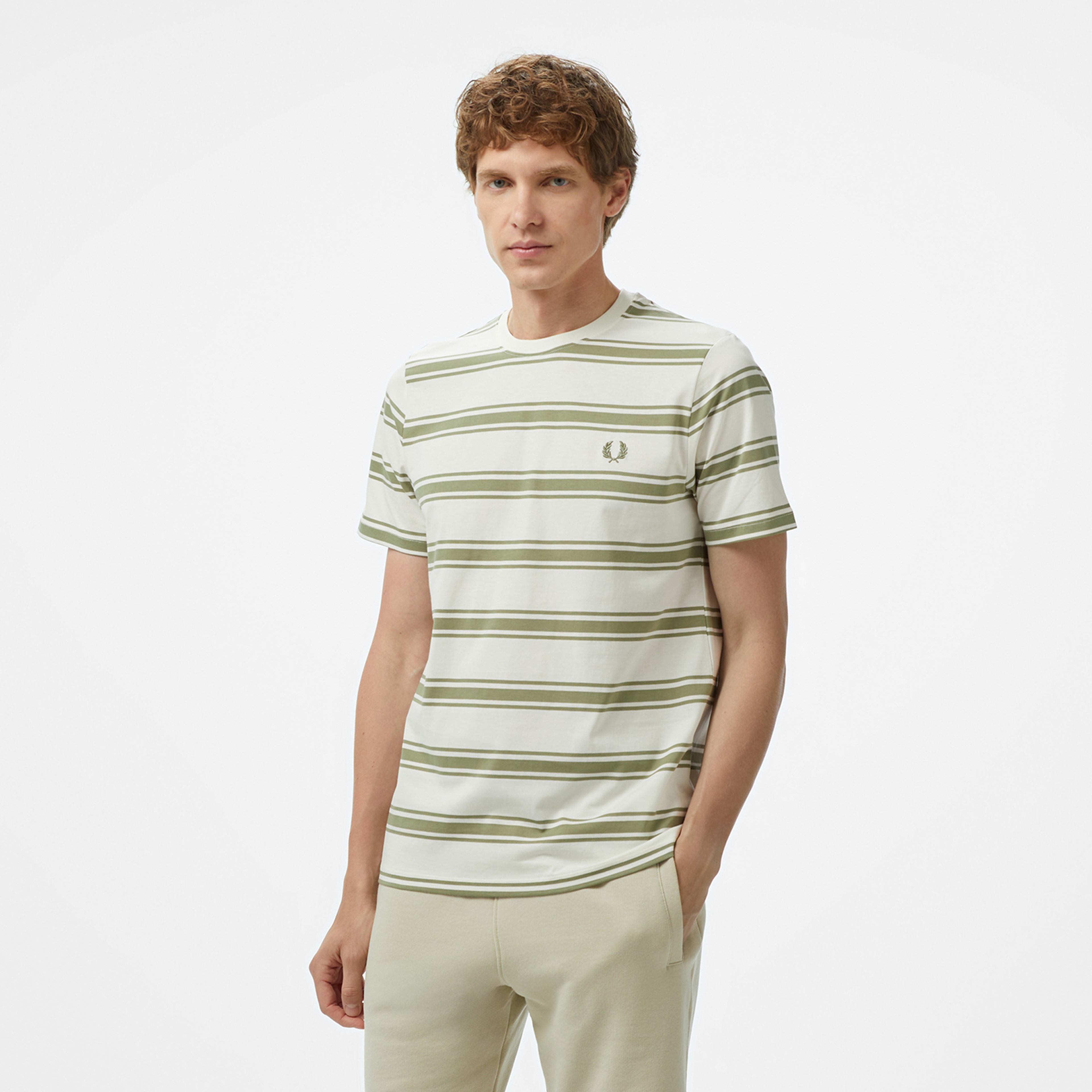 Fred Perry Fine Stripe Erkek Bej T-Shirt