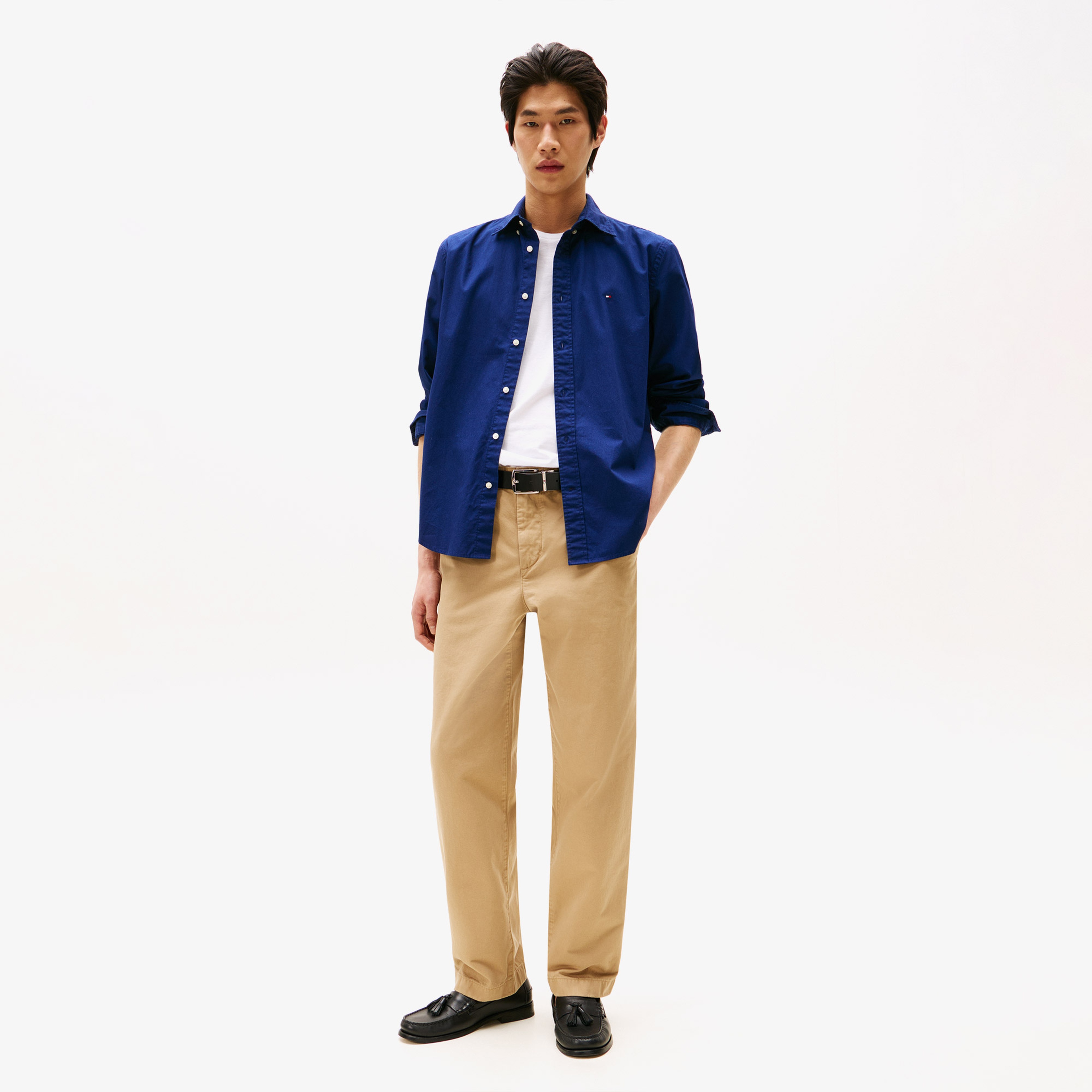Tommy Hilfiger Flex Poplin Solid Erkek Mavi Gömlek