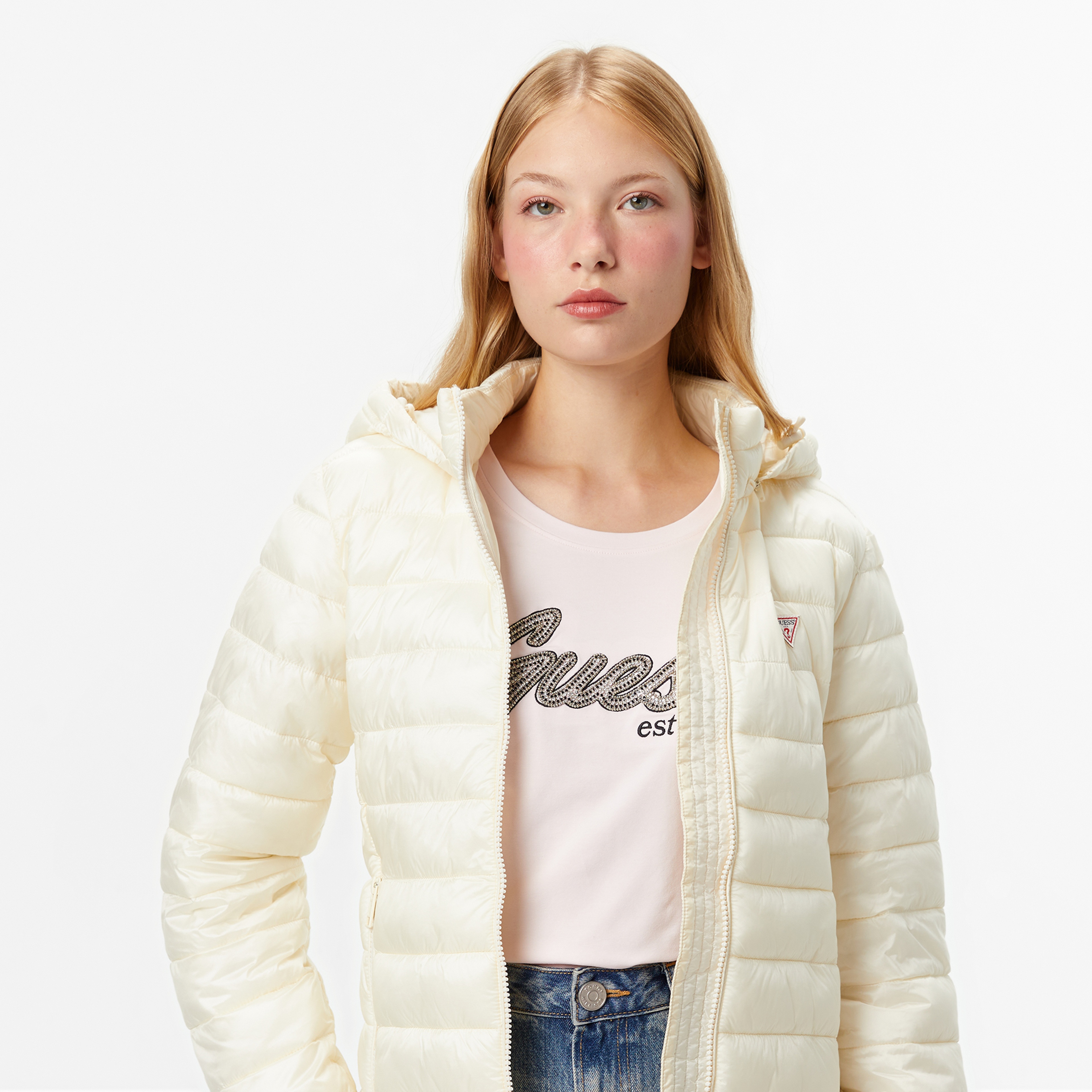 Guess Hooded Kadın Krem Mont