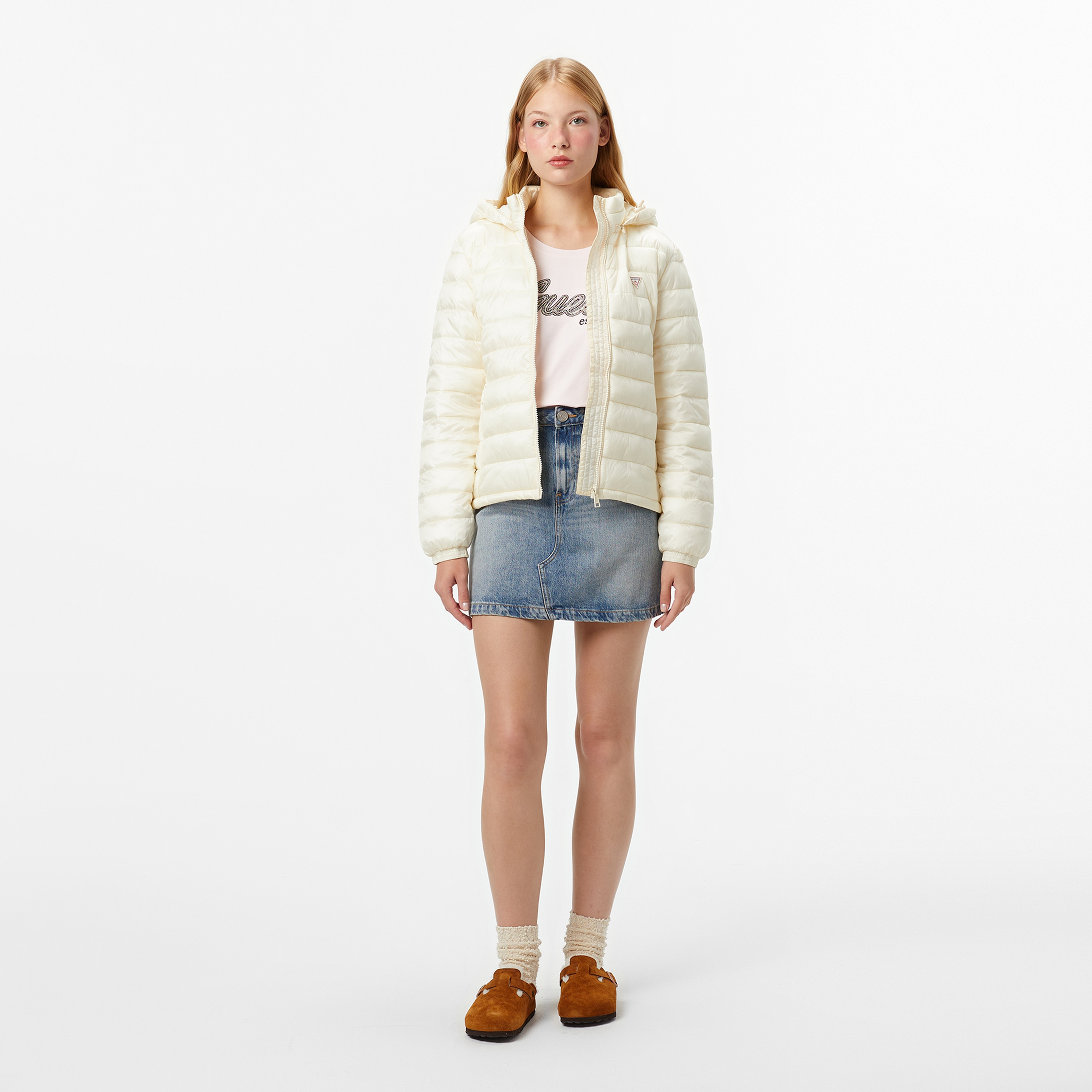 Guess Hooded Kadın Krem Mont