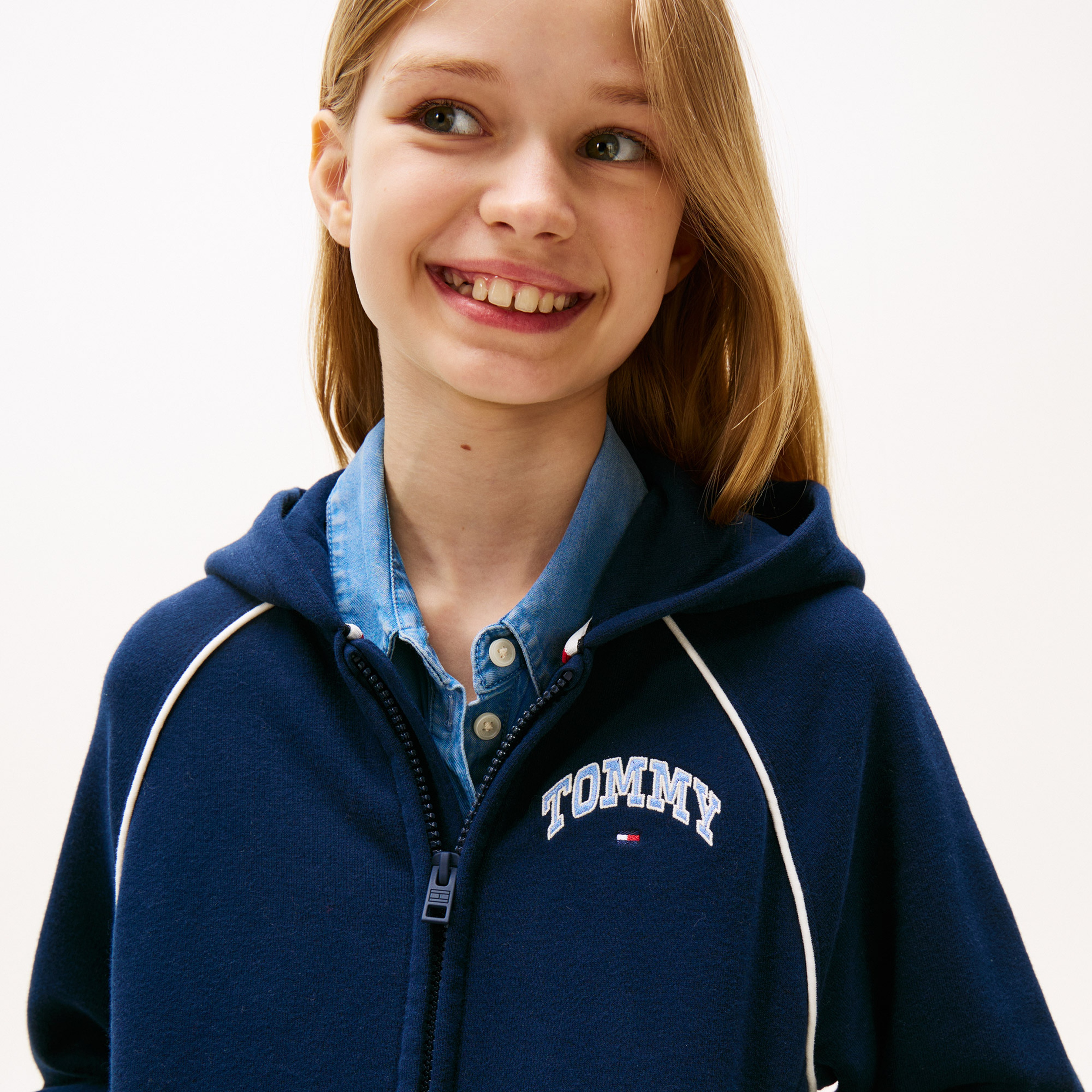 Tommy Hilfiger Varsity Çocuk Fermuarlı Lacivert Hoodie