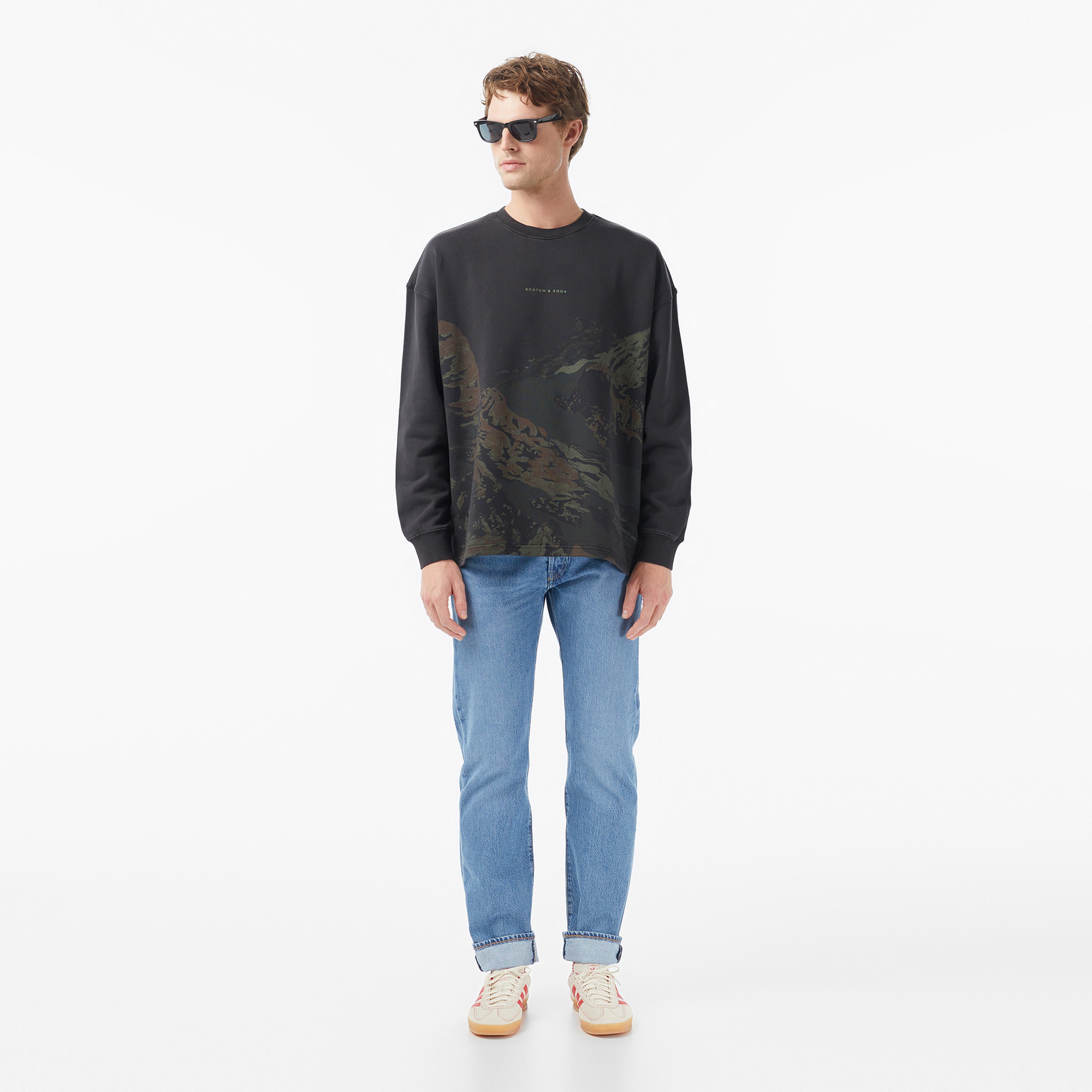 Scotch&Soda Loose Fit Overdyed Erkek Gri Sweatshirt