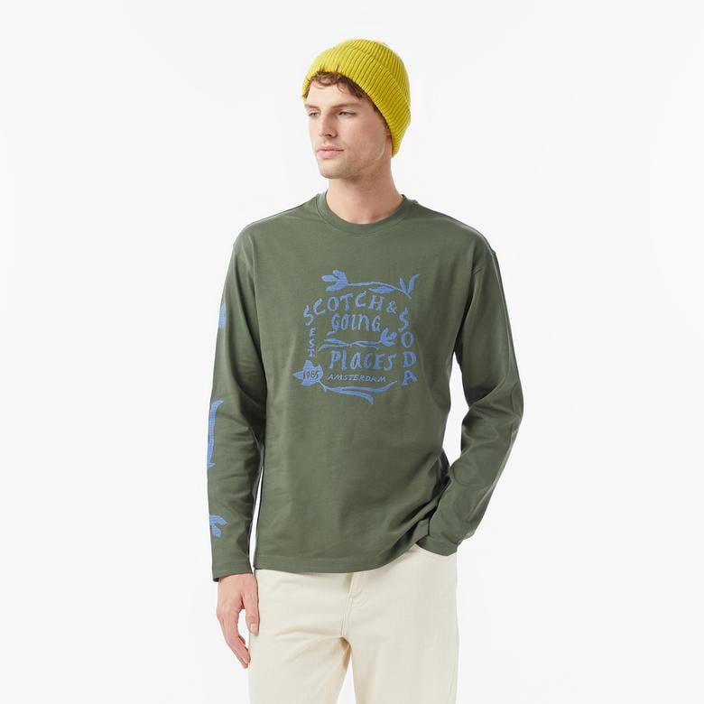 Scotch&Soda Relaxed Fit Artwork Erkek Yeşil T-Shirt