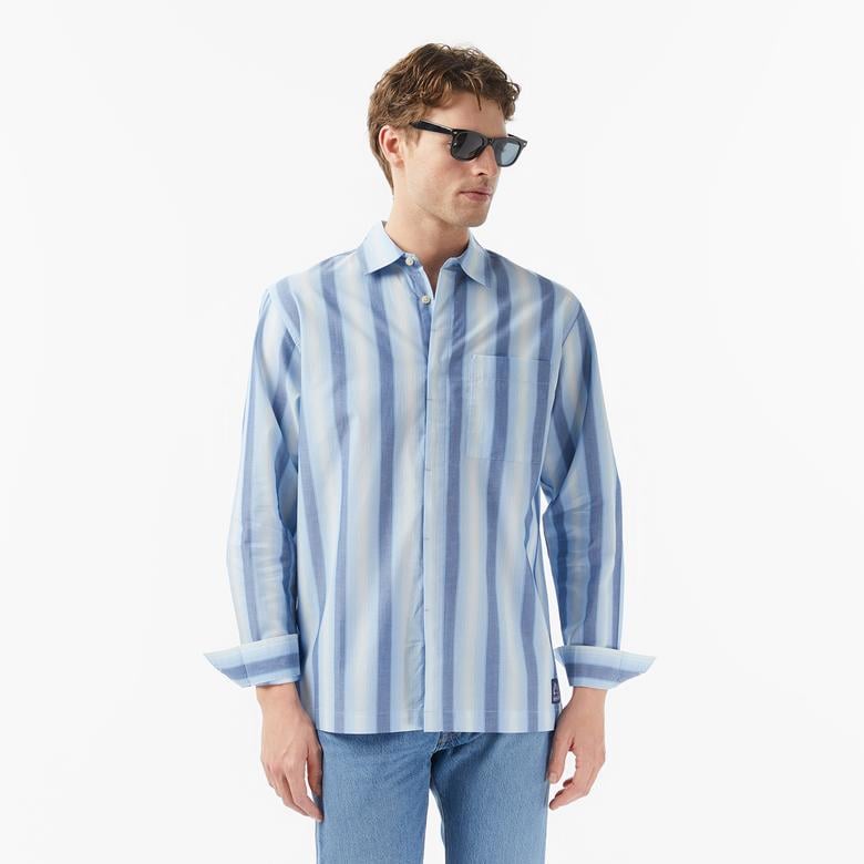 Scotch&Soda Shadow-Stripe Relaxed-Fit Erkek Lacivert Gömlek