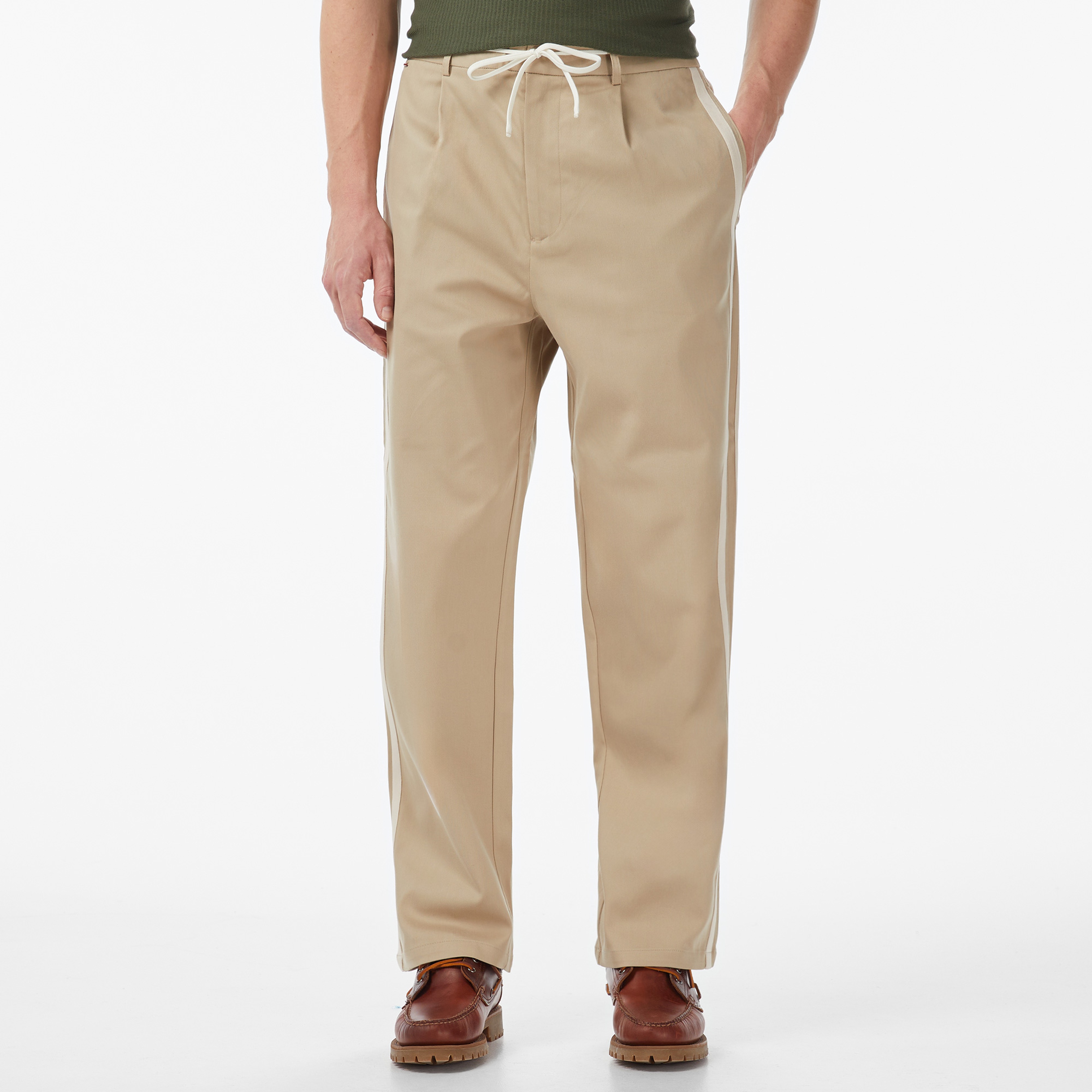 Scotch&Soda Tape-Trimmed Twill Jersey Pleated Erkek Bej Pantolon