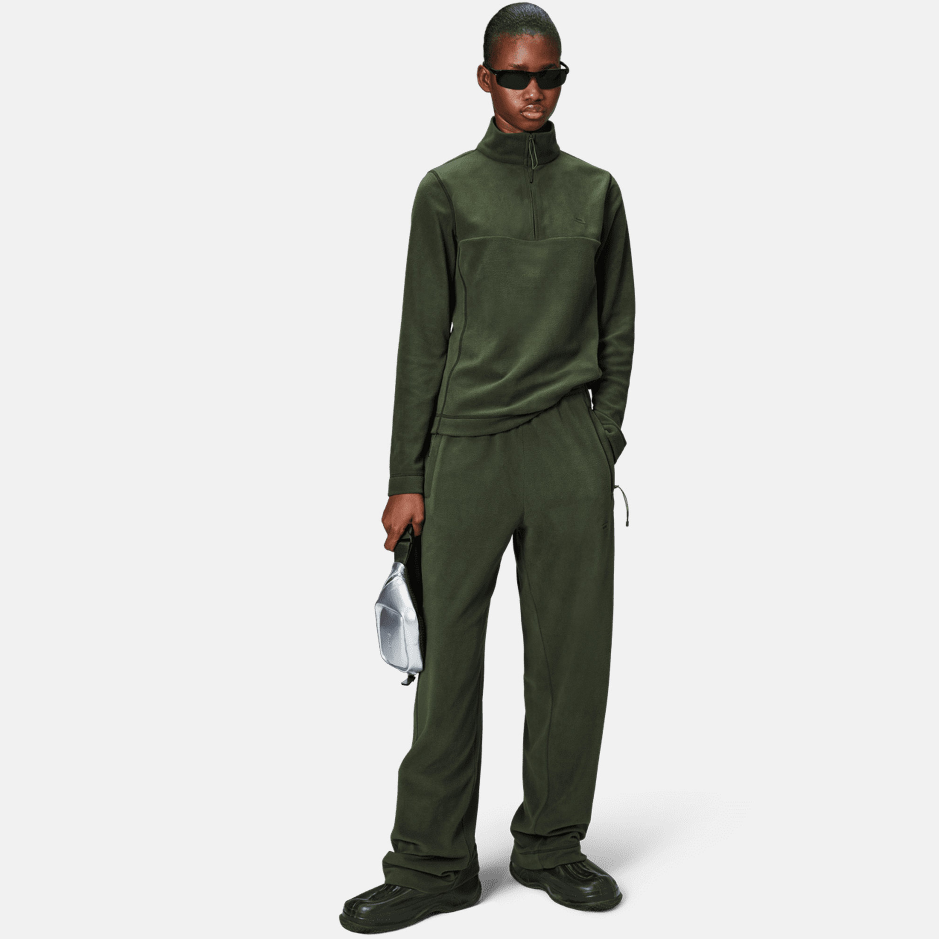 Rains Addis Fleece Curve Half Zip Unisex Yeşil Polar Sweatshirt