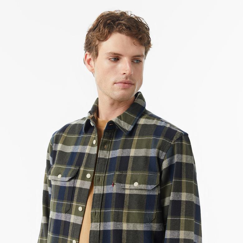 Levi's Jackson Worker Medina Plaid Deep Depths Erkek Yeşil Gömlek