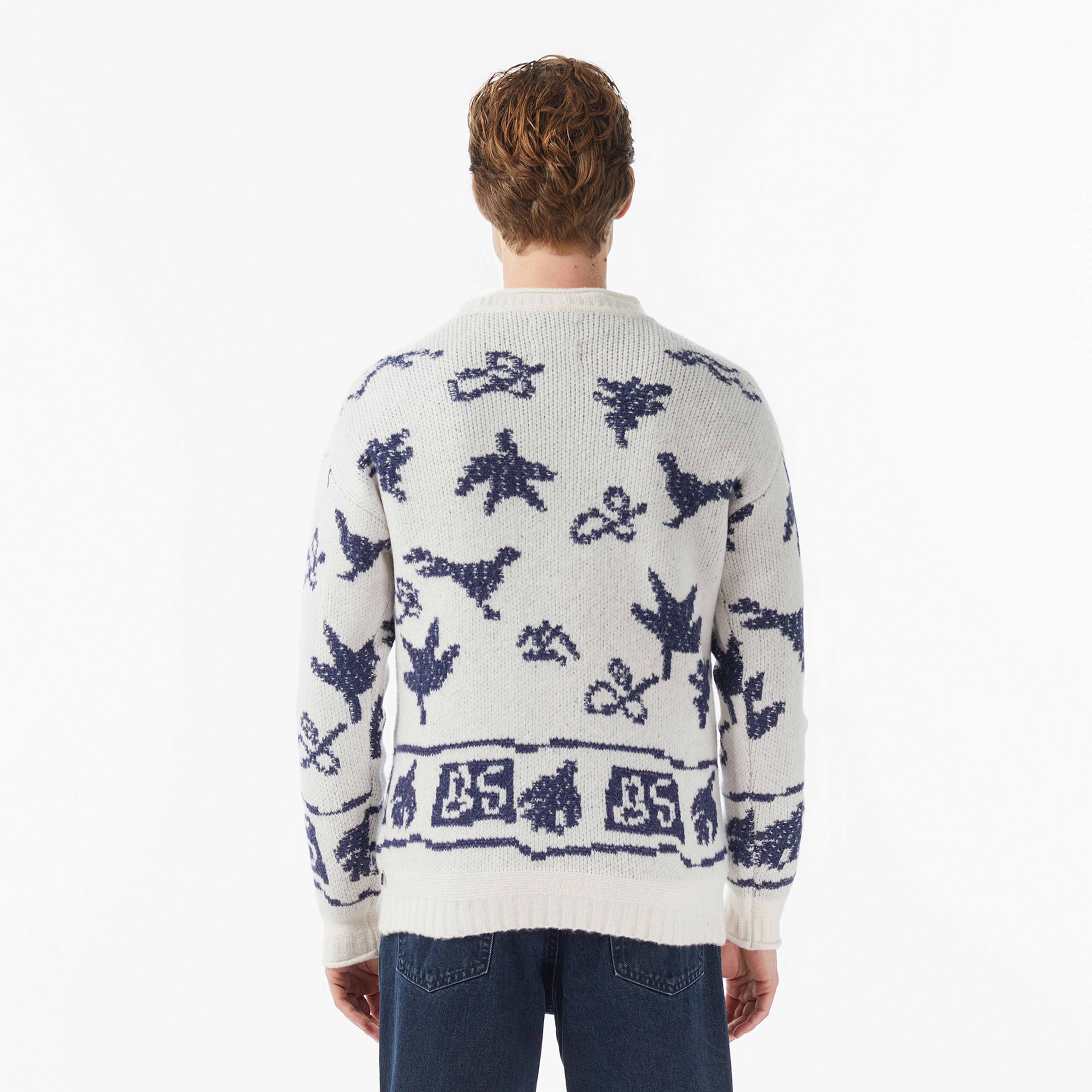 Scotch&Soda Jacquard Extra Dropped Erkek Beyaz Triko