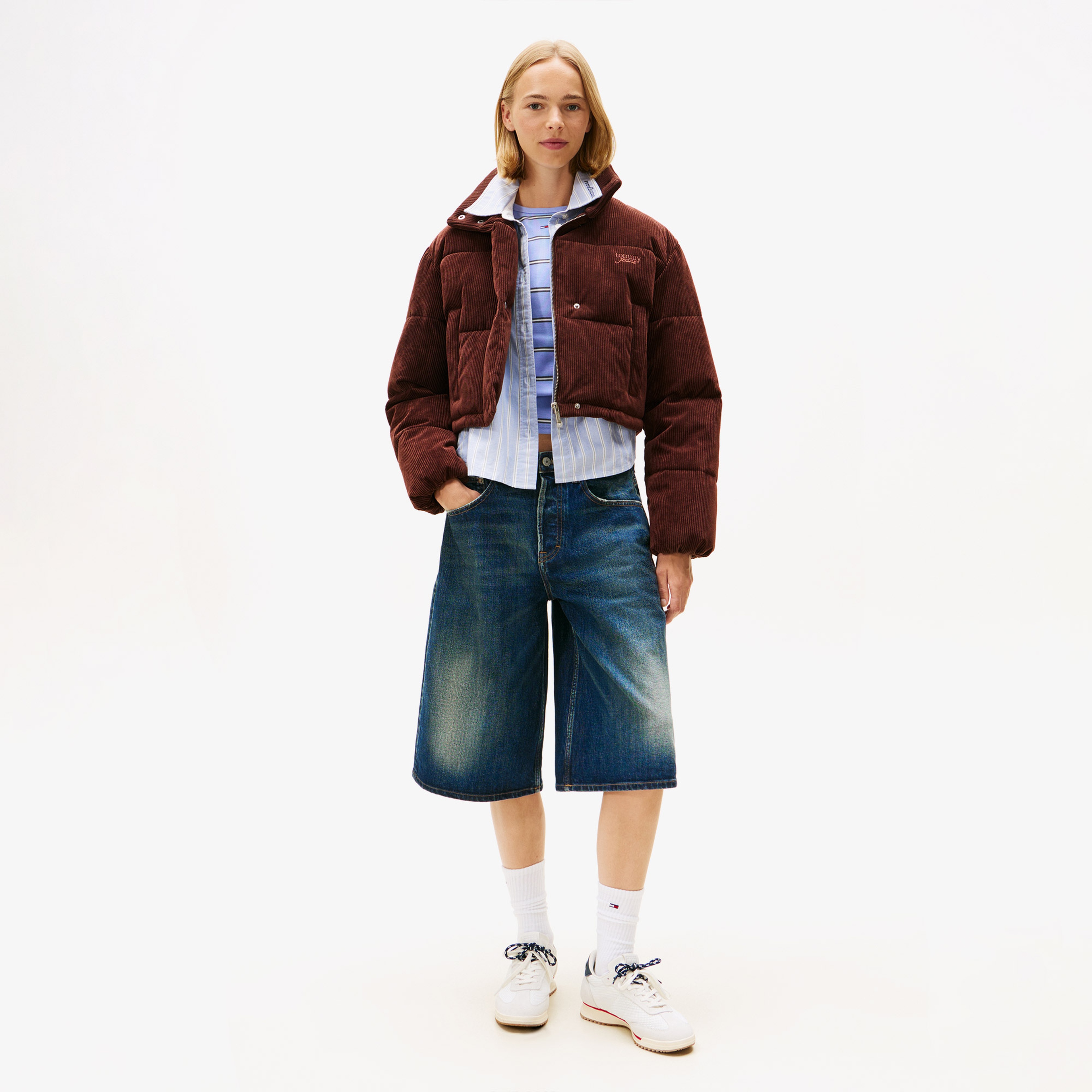 Tommy Jeans Cord Kadın Puffer Kahverengi Mont