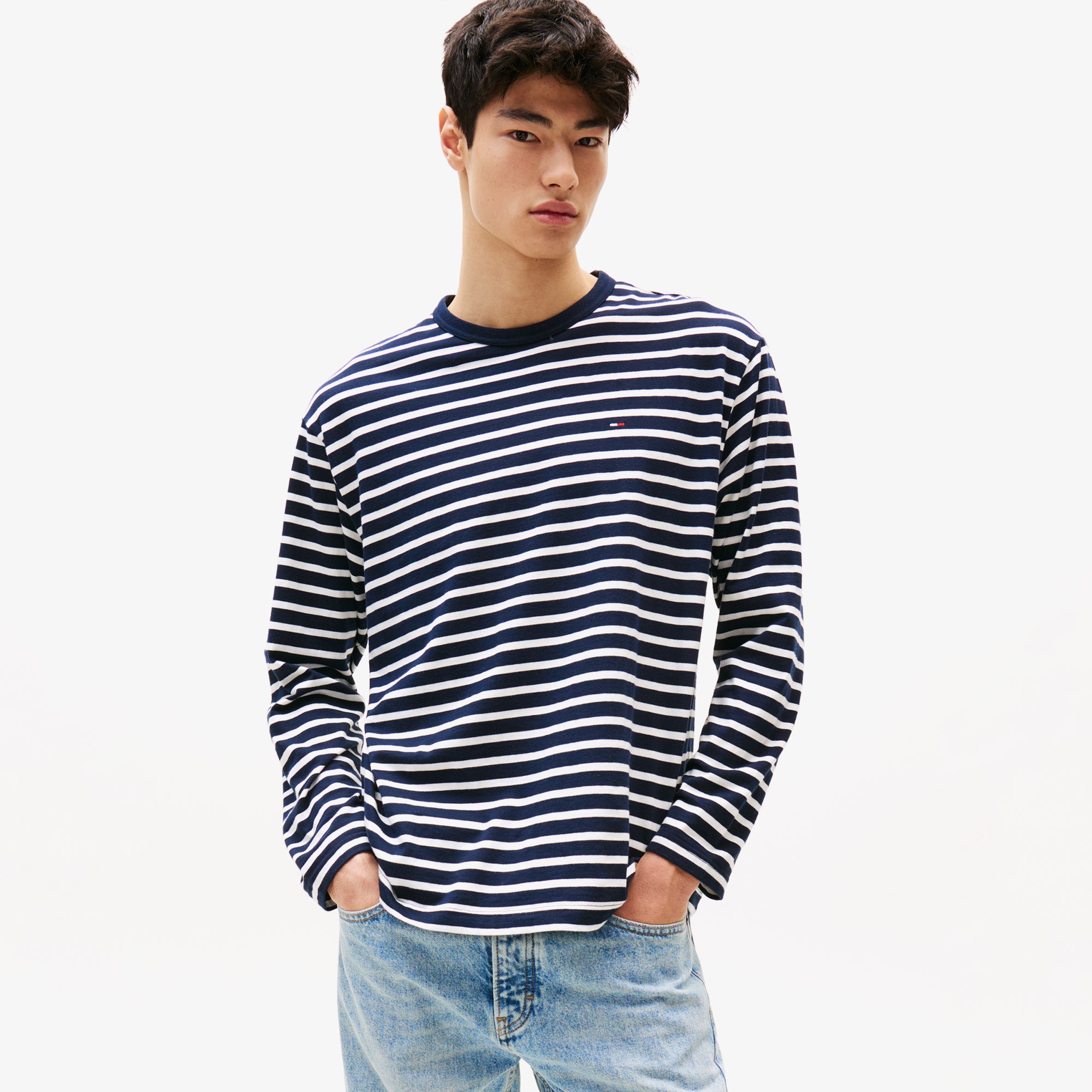 Tommy Jeans Regular Breton Stripe Erkek Mavi T-Shirt