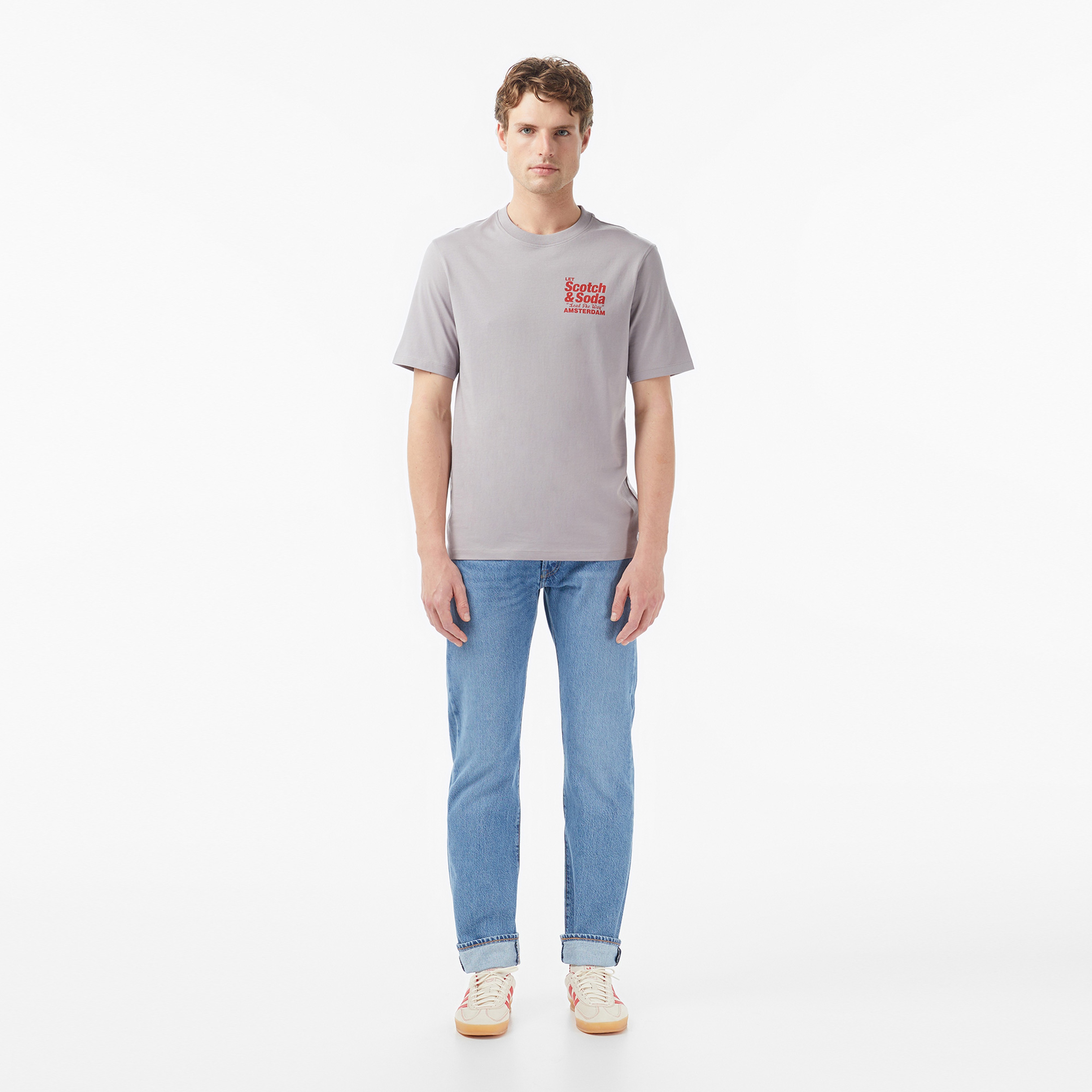 Scotch&Soda Regular Fit Front Back Erkek Gri T-Shirt