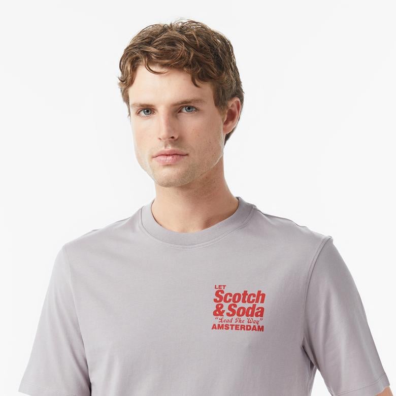 Scotch&Soda Regular Fit Front Back Erkek Gri T-Shirt