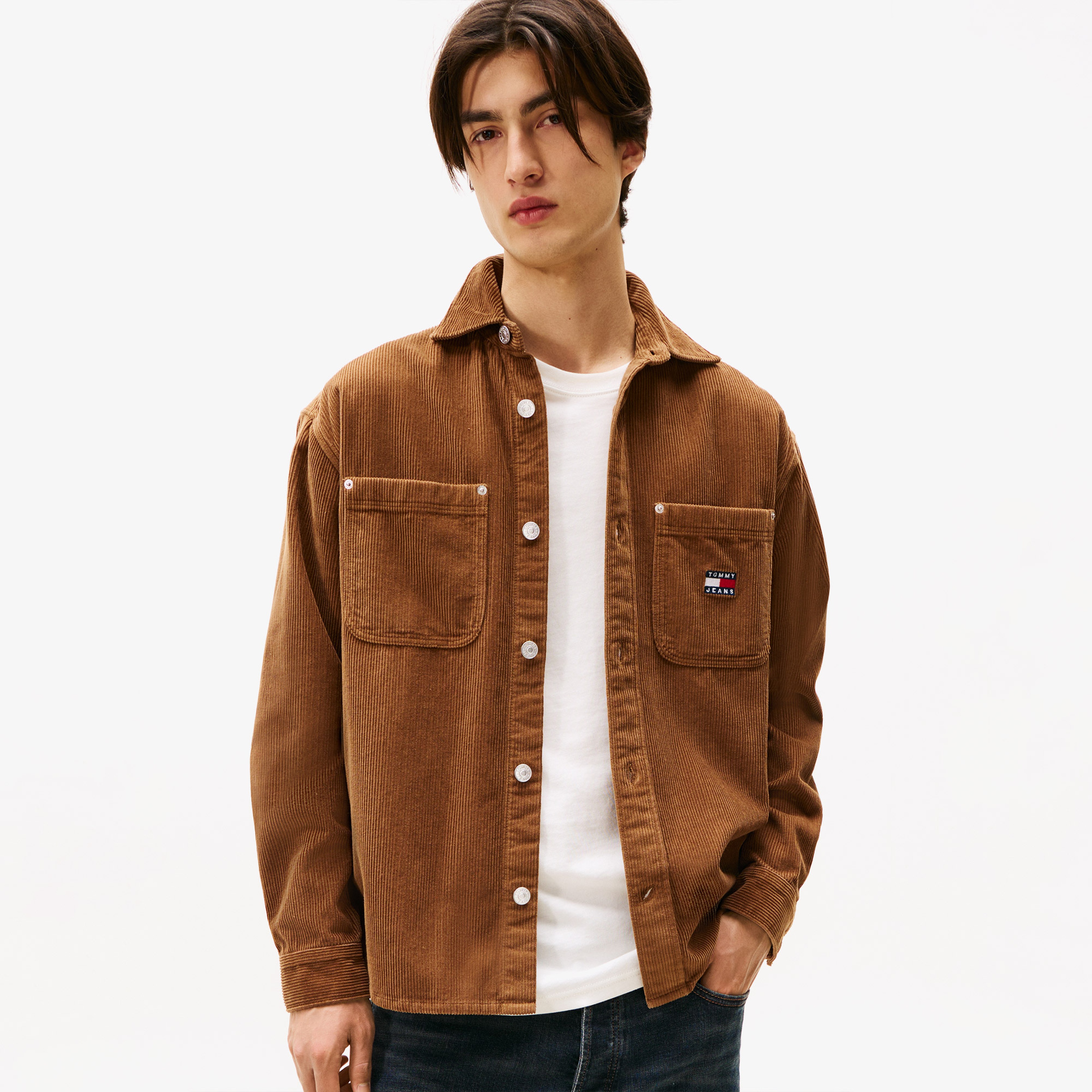 Tommy Jeans Relax Washed Cord Erkek Kahverengi Gömlek
