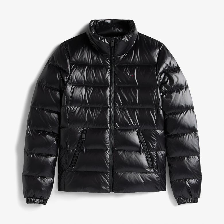 Tommy Jeans Slim Zip Print Down Kadın Puffer Siyah Mont