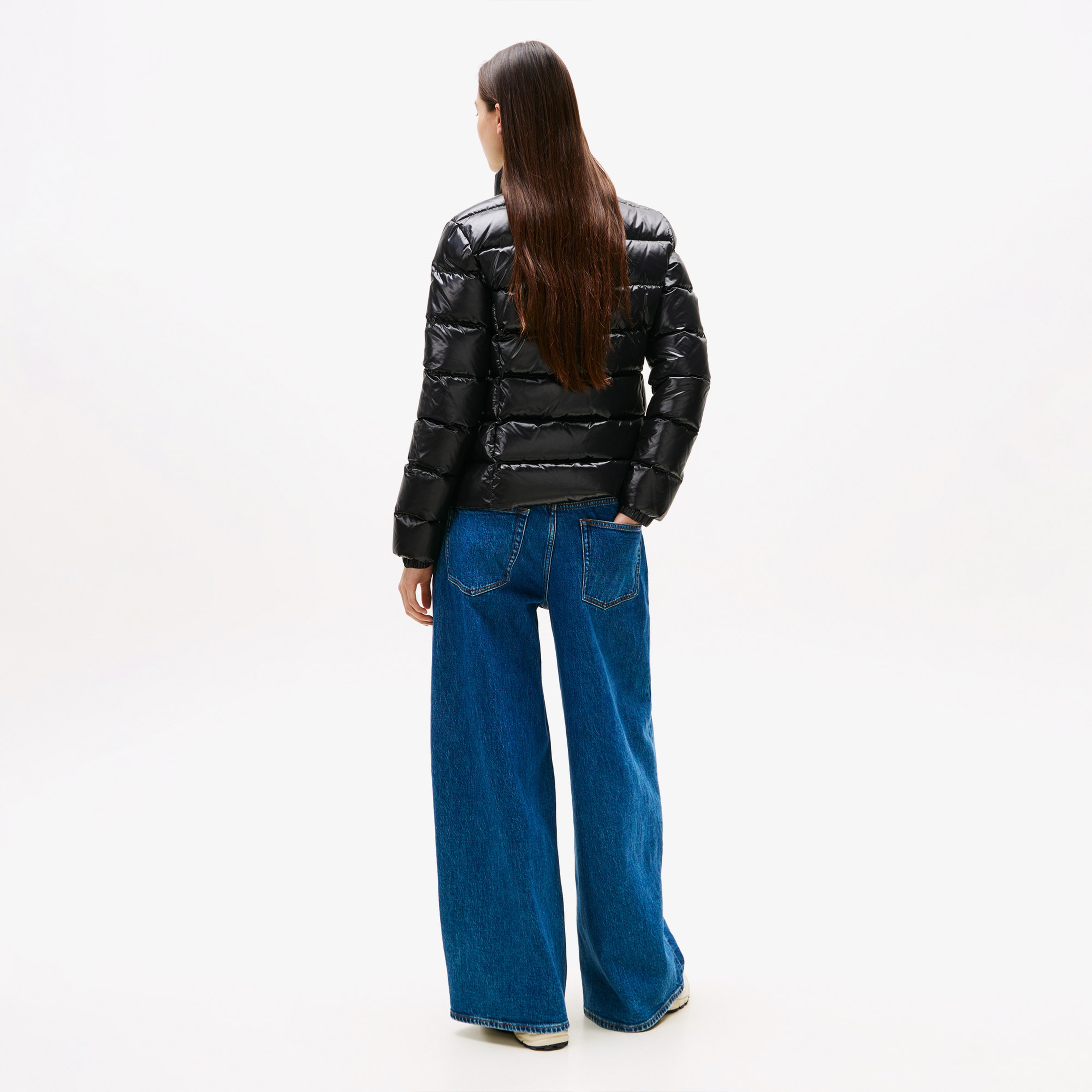 Tommy Jeans Slim Zip Print Down Kadın Puffer Siyah Mont