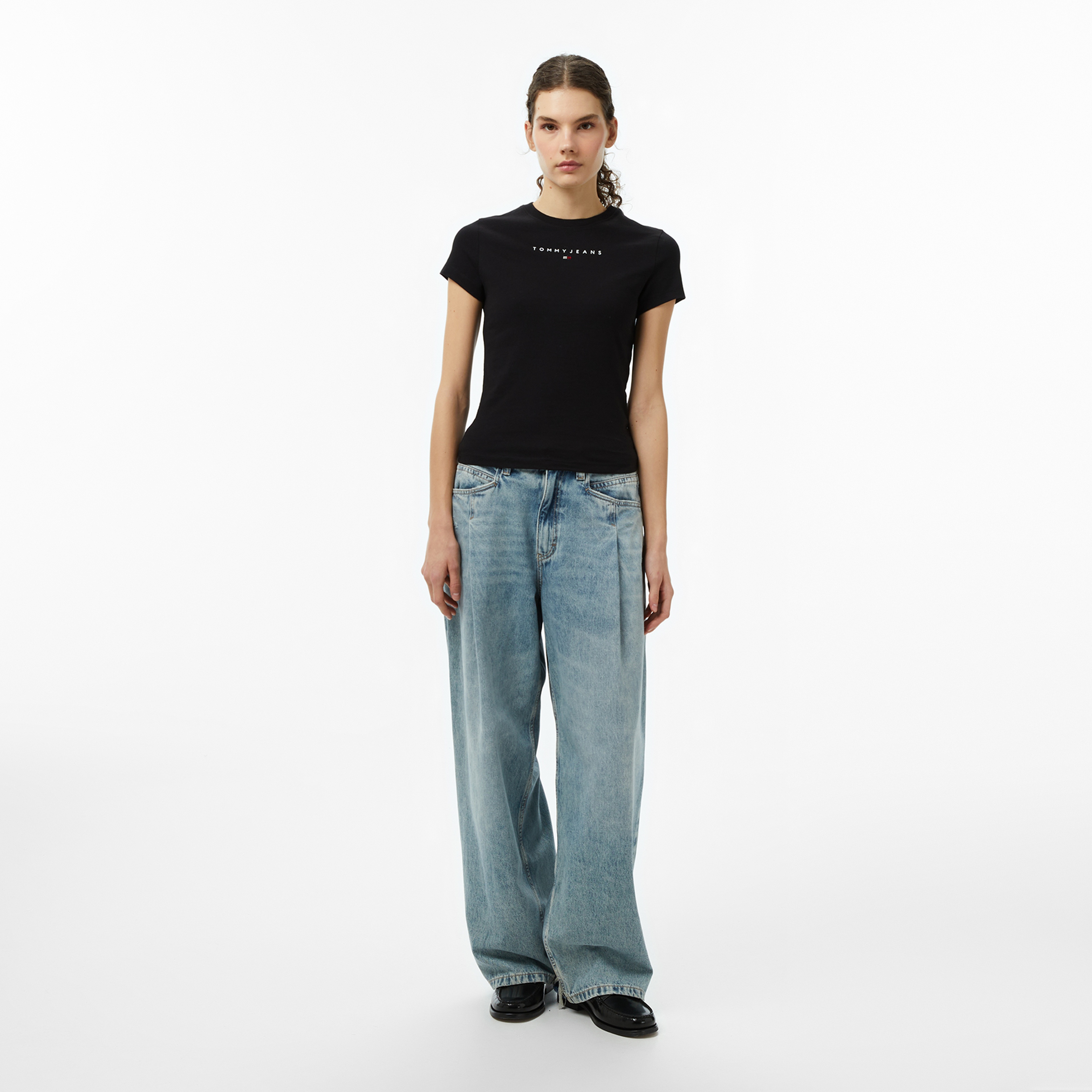 Tommy Jeans Slim Bling Linear Kadın Siyah T-Shirt