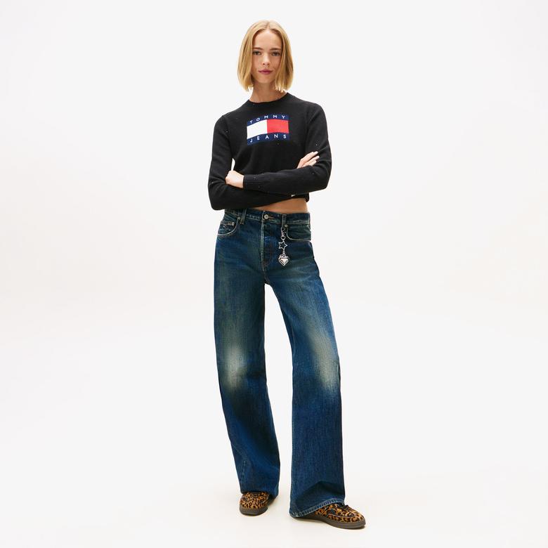 Tommy Jeans Sparkle Flag Kadın Siyah Kazak