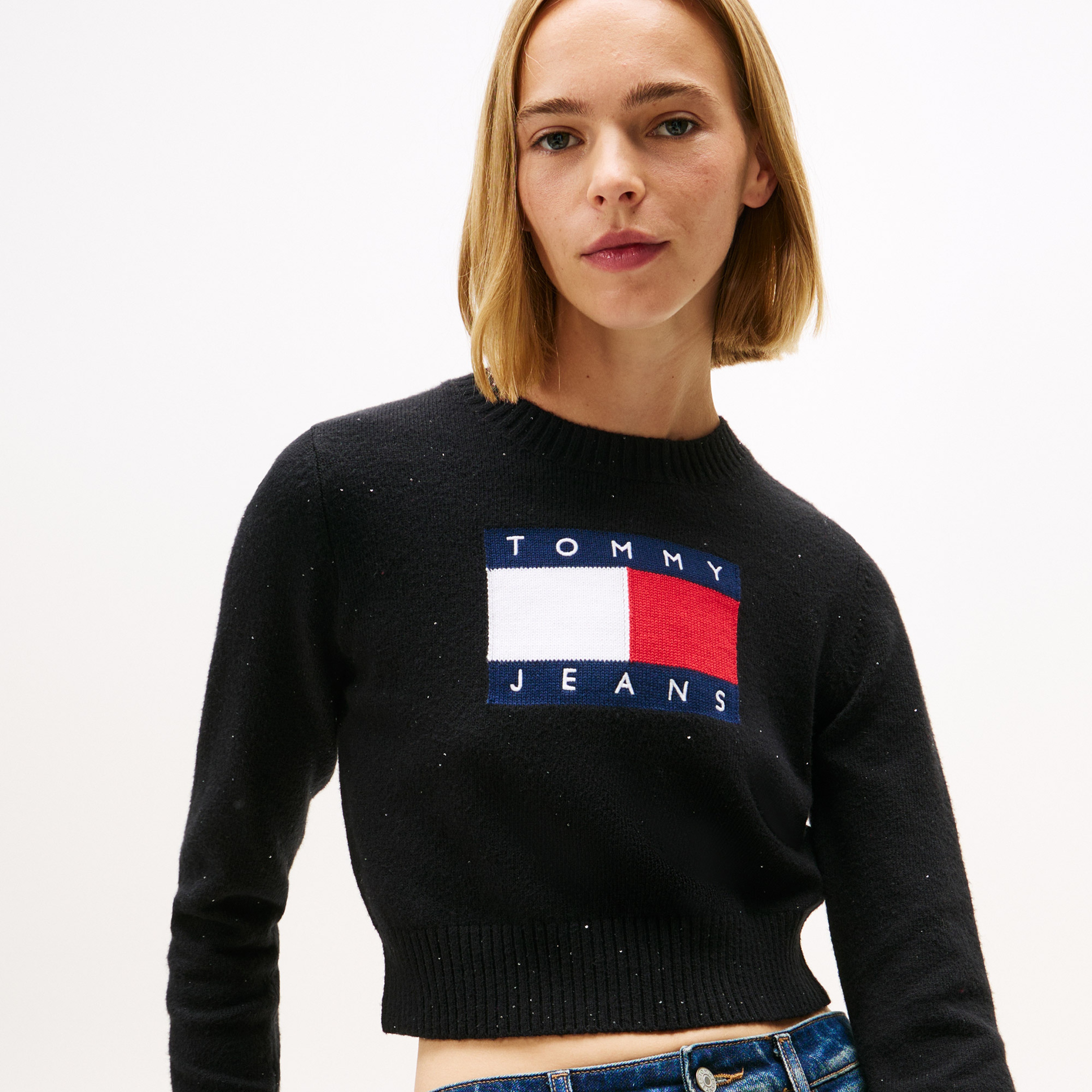 Tommy Jeans Sparkle Flag Kadın Siyah Kazak