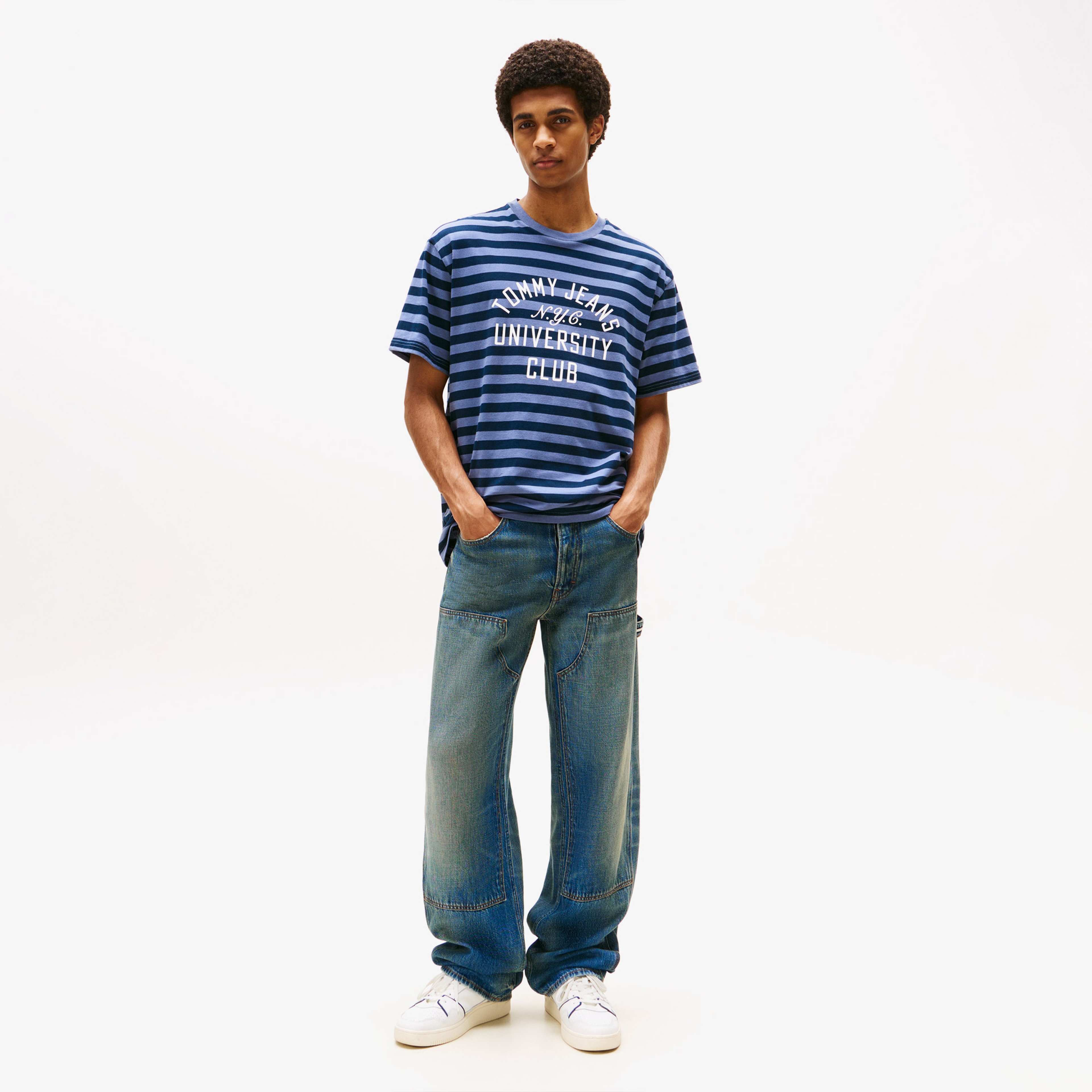 Tommy Jeans Relax Stripe Erkek Mavi T-Shirt