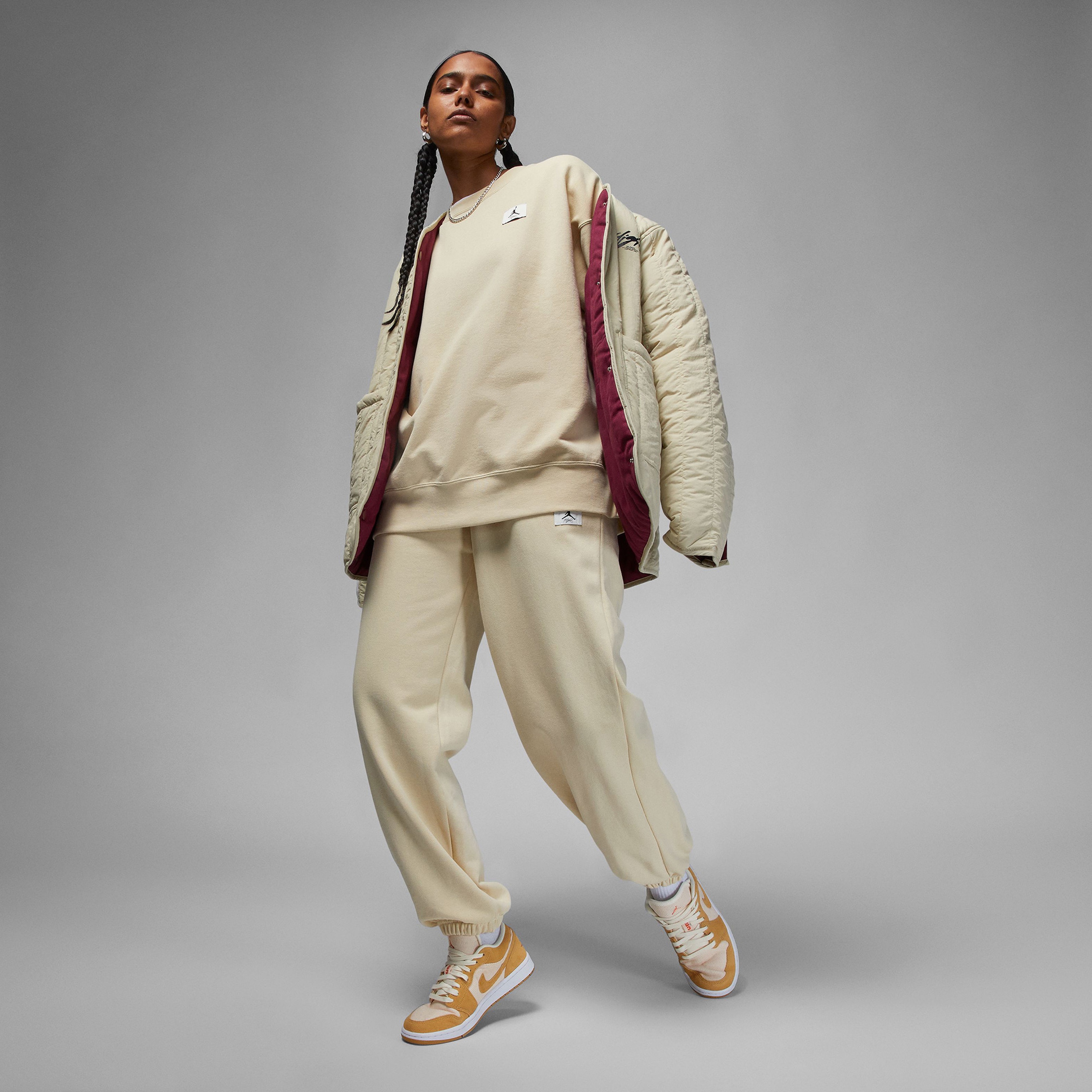 Jordan Flight Fleece Kadın Krem Uzun Kollu T-Shirt