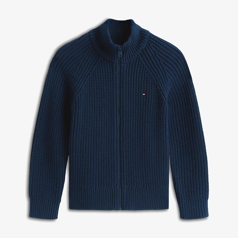 Tommy Hilfiger Half Cardigan Full Zip Çocuk Triko Lacivert Hırka